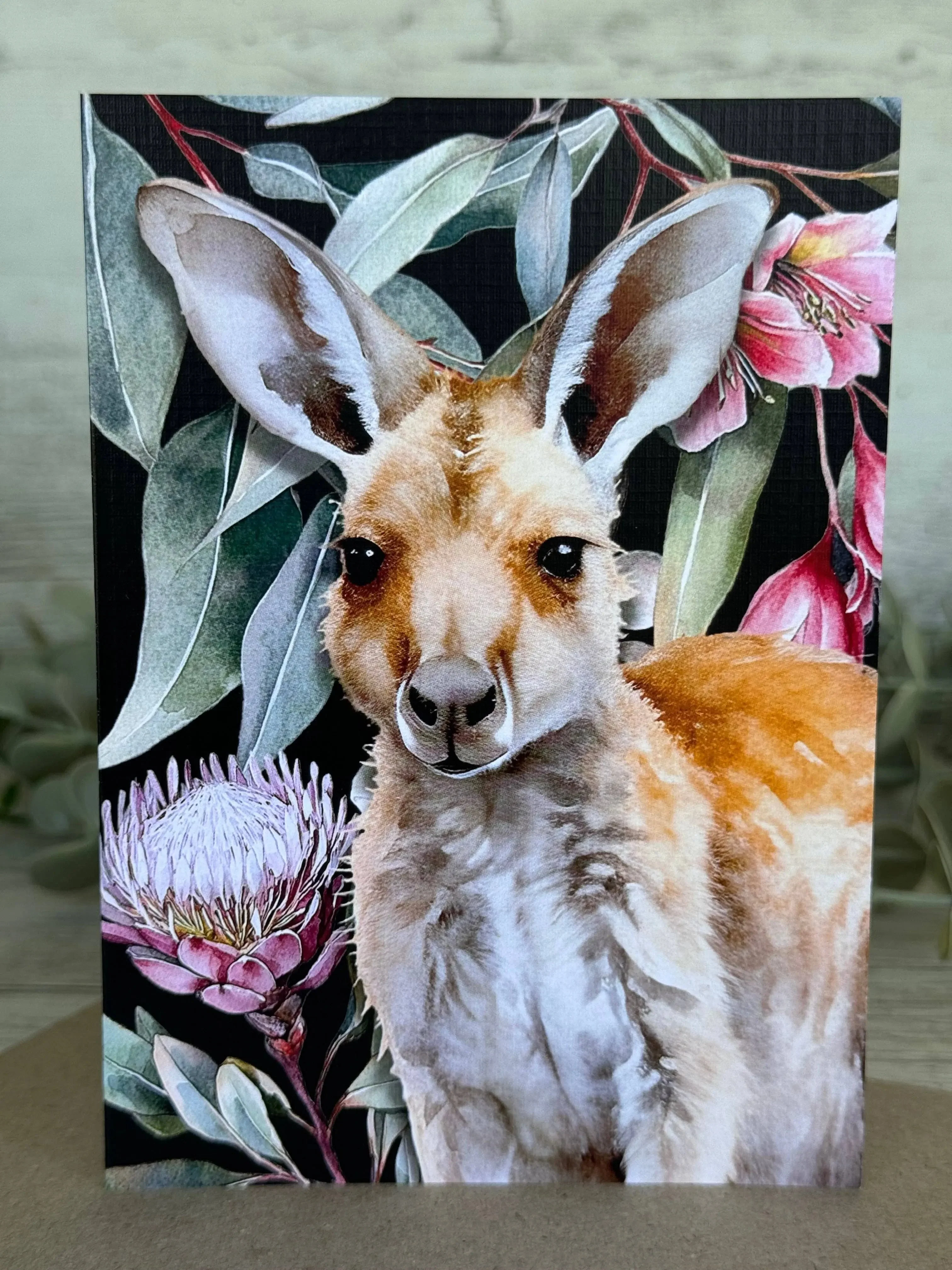Australian Kangaroo on Native Florals Greeting Card - Image 3