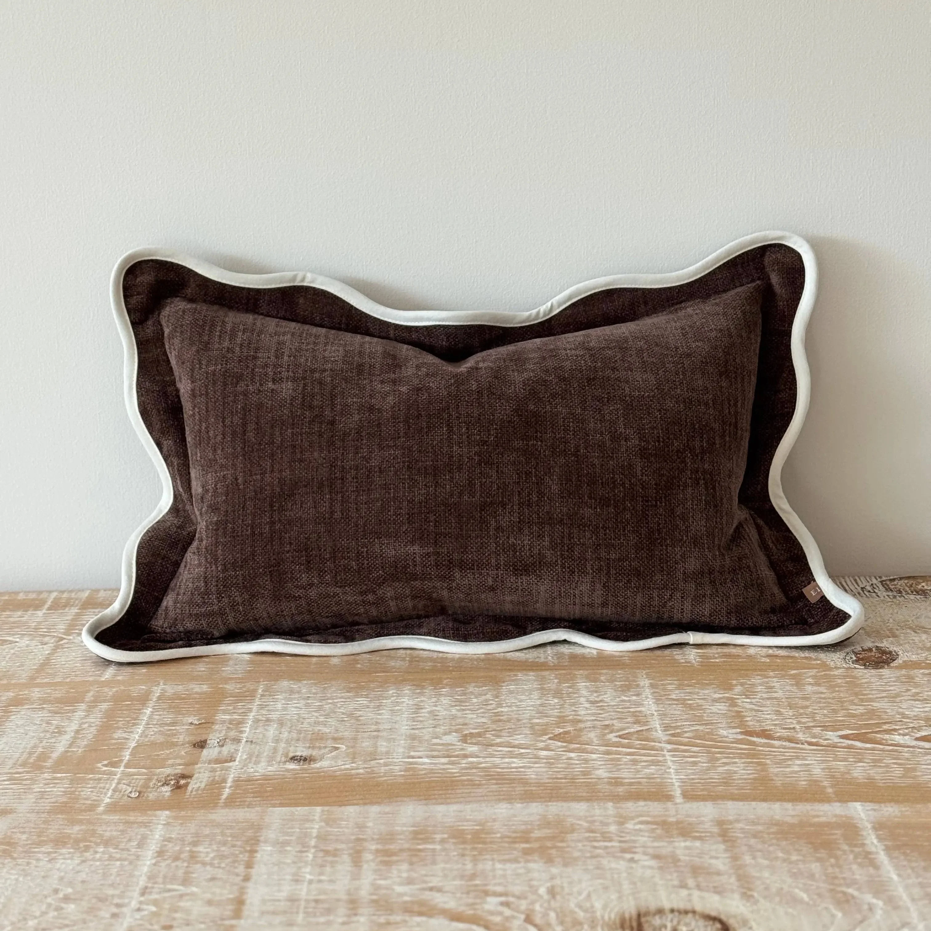 Chloe Dark Brown Scalloped Edge Cushion Cover – 50x30cm - Image 2