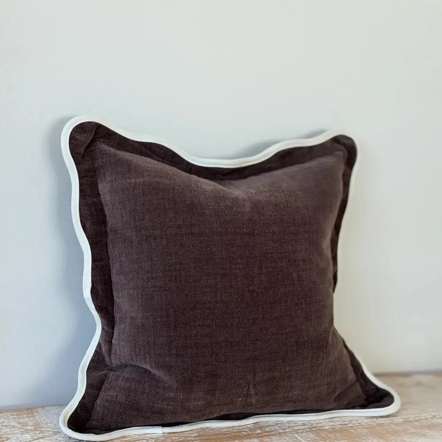 Chloe Dark Brown Scalloped Edge Cushion Cover – 65 × 65 cm - Image 3