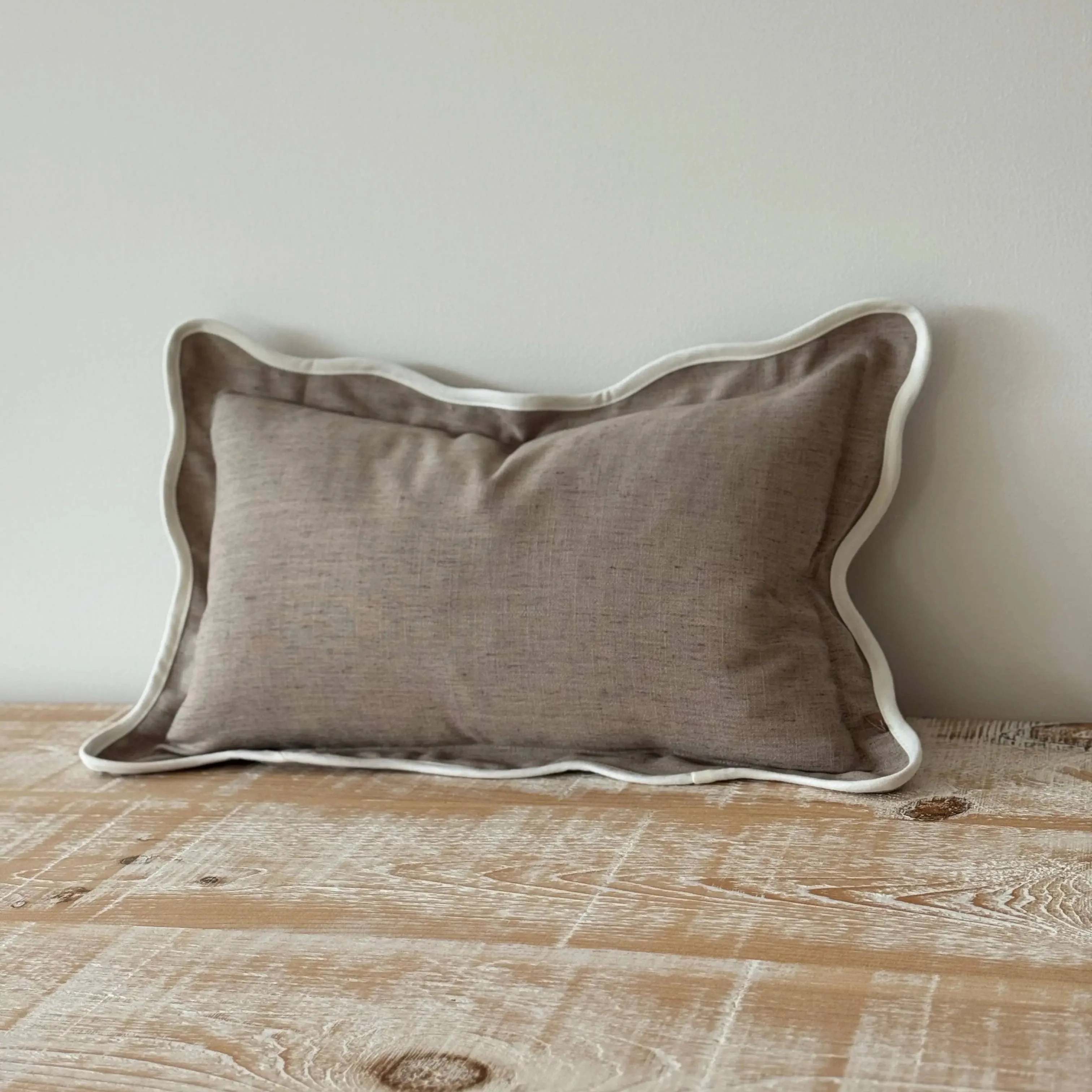Chloe Greige Scalloped Edge Cushion Cover – 50 x 30 cm