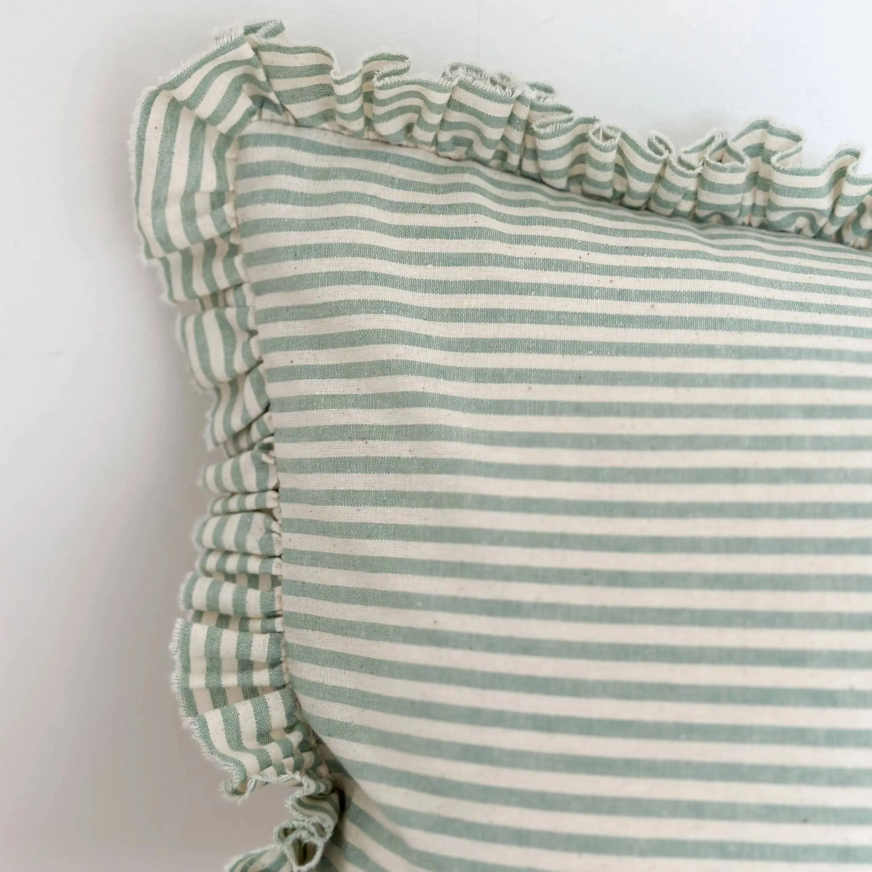 Darcy Ruffle Cotton Cushion Cover 50 × 30 – Sage/Mint Green Stripe - Image 3