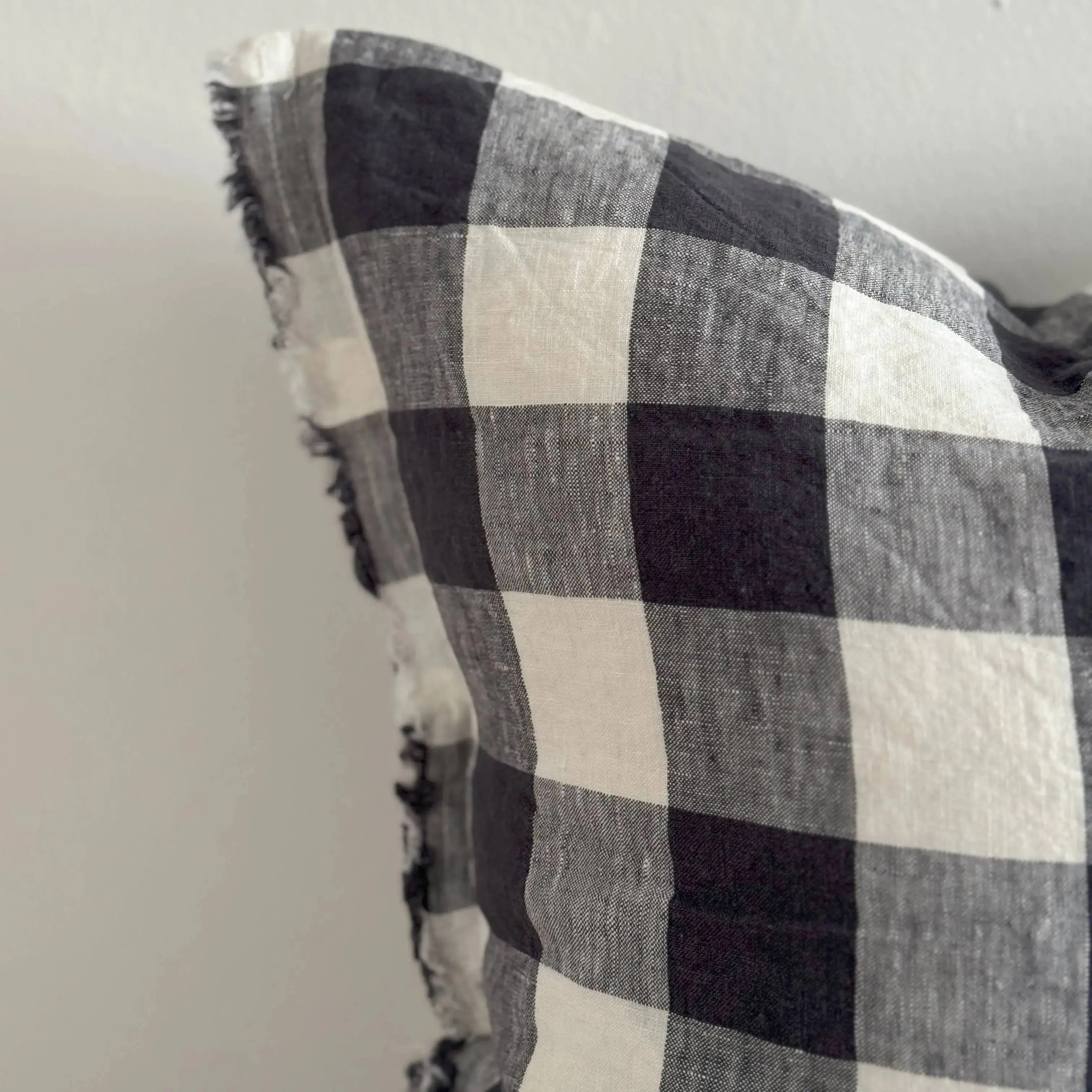 Esmee Fringed Linen Cushion Cover - Navy Check 45 × 45 cm - Image 4