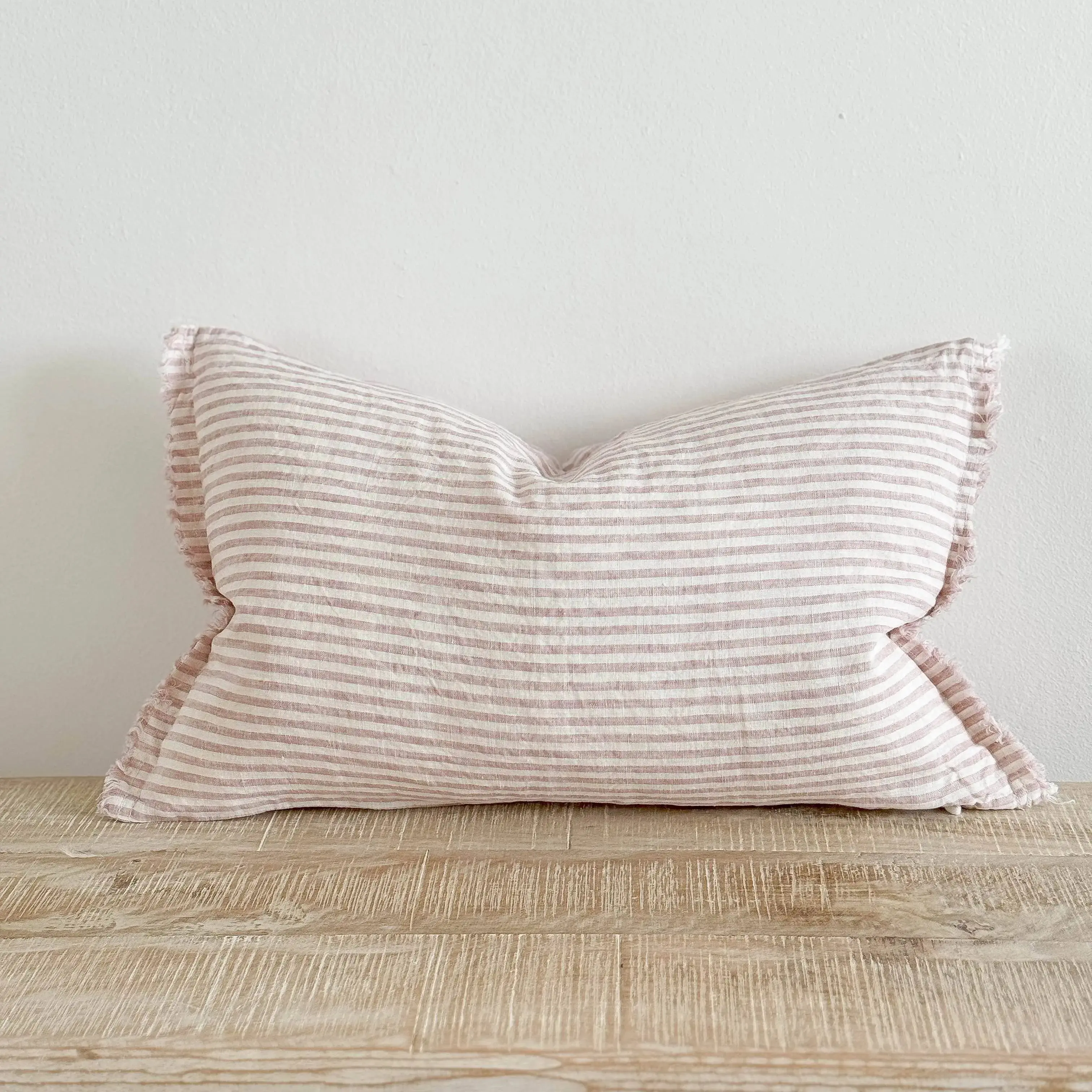 Esmee Fringed Linen Cushion Cover - Pink & Cream Stripe 50 x 30 cm - Image 2