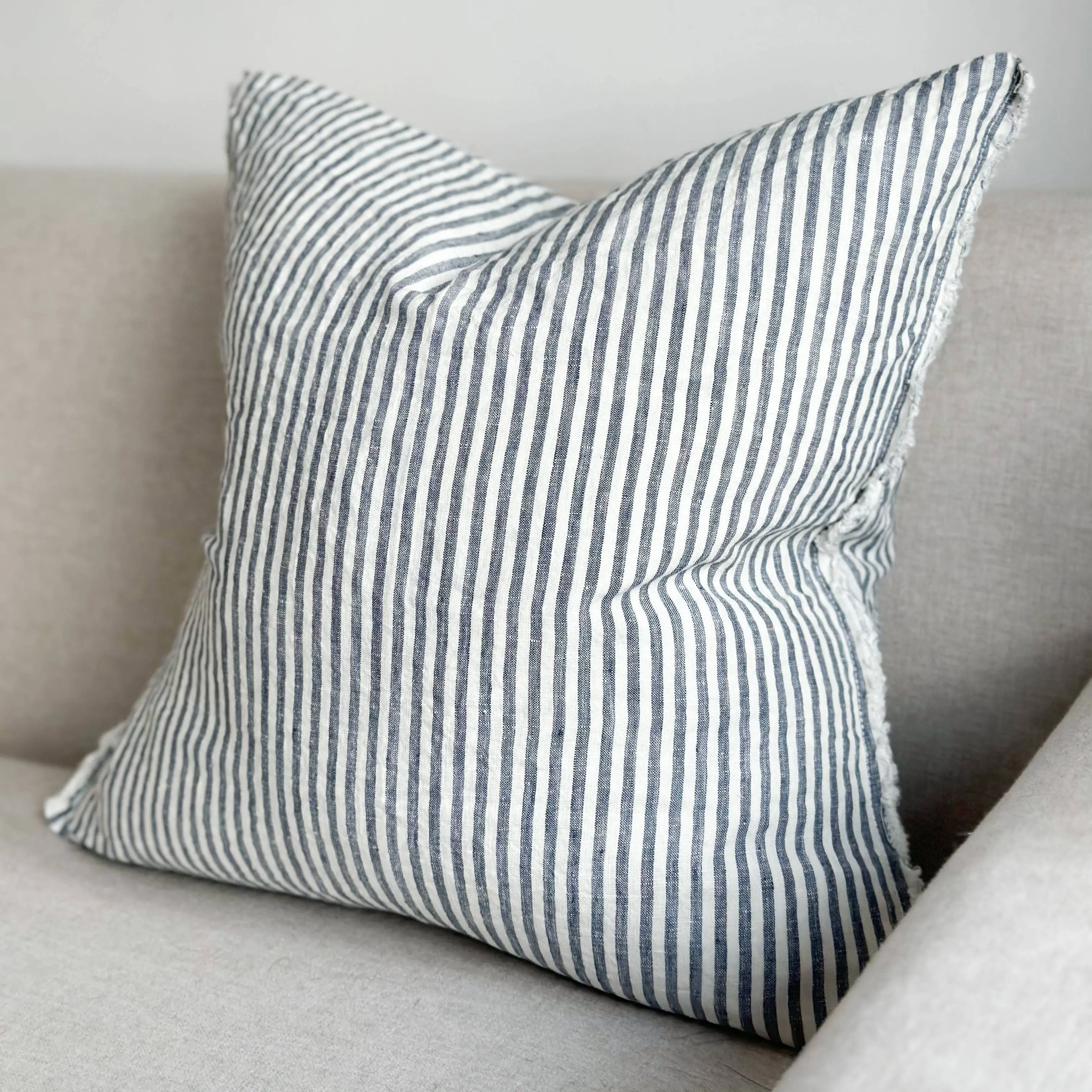 Esmee Linen Cushion Cover – Frayed Edge Navy Stripe 45 × 45 cm - Image 3
