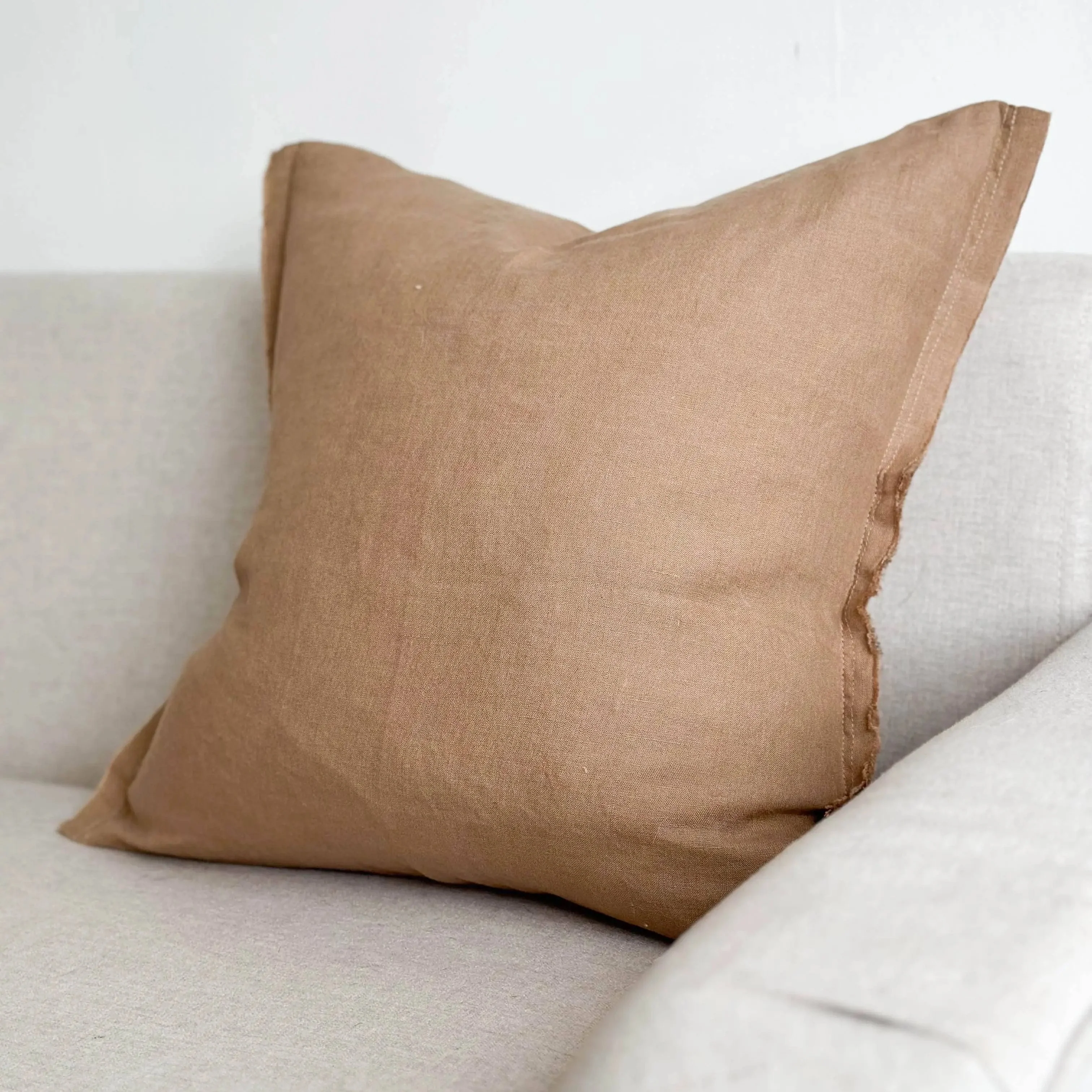 Esmee Linen Cushion Cover – Frayed Edge Coffee 45 x 45 cm - Image 3