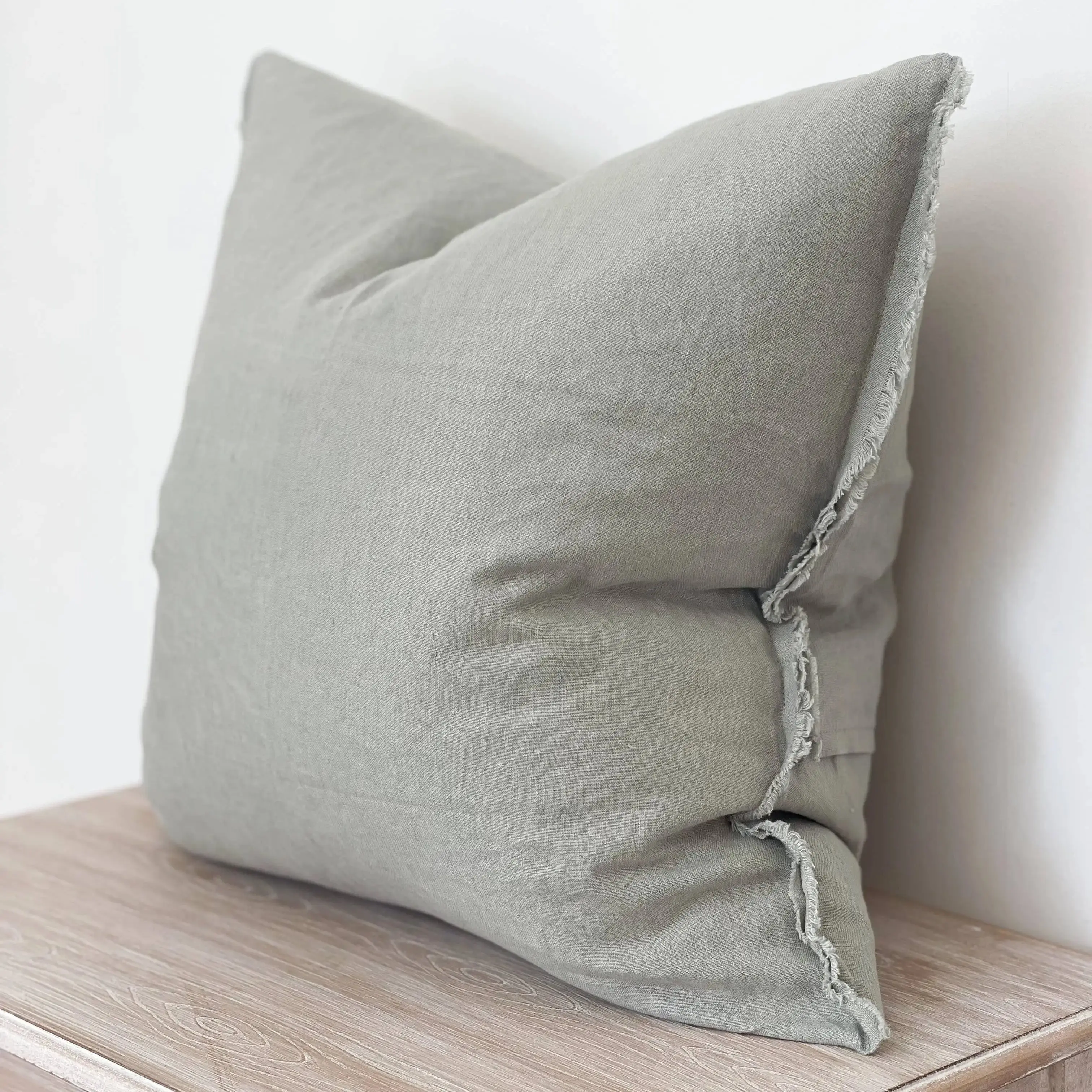 Esmee Linen Cushion Cover – Frayed Edge Sage 53 × 53 cm