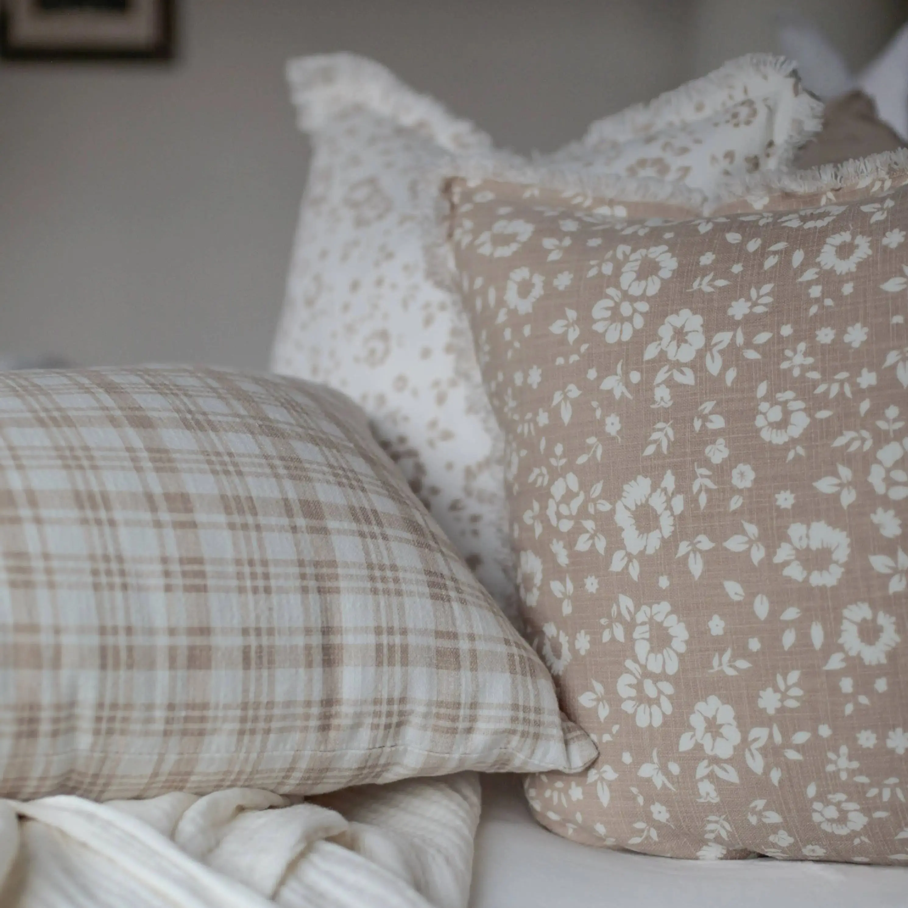 Floral Fringe Pillow Cover Only | Fleur + Fray Collection: Brown with White Floral - Image 5