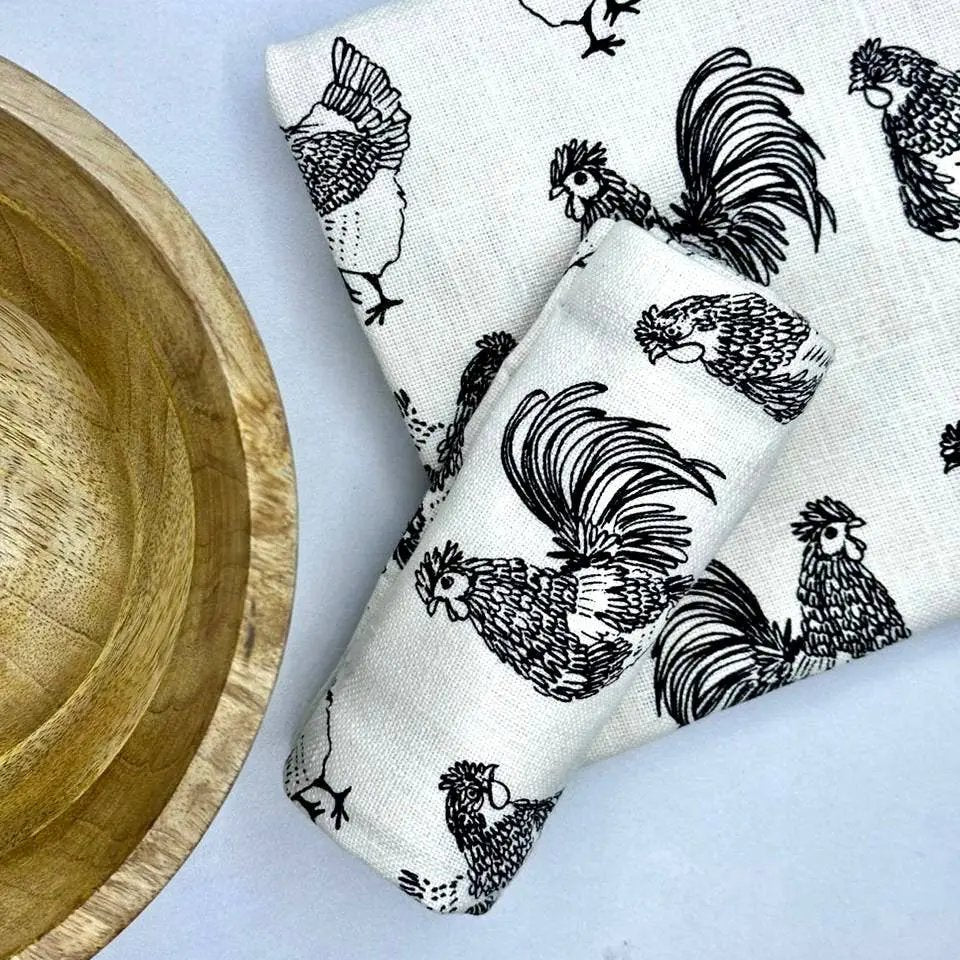 Gift Set – Natural Wooden Bowl with Set of 2 Rooster Kitchen Towels - Image 4