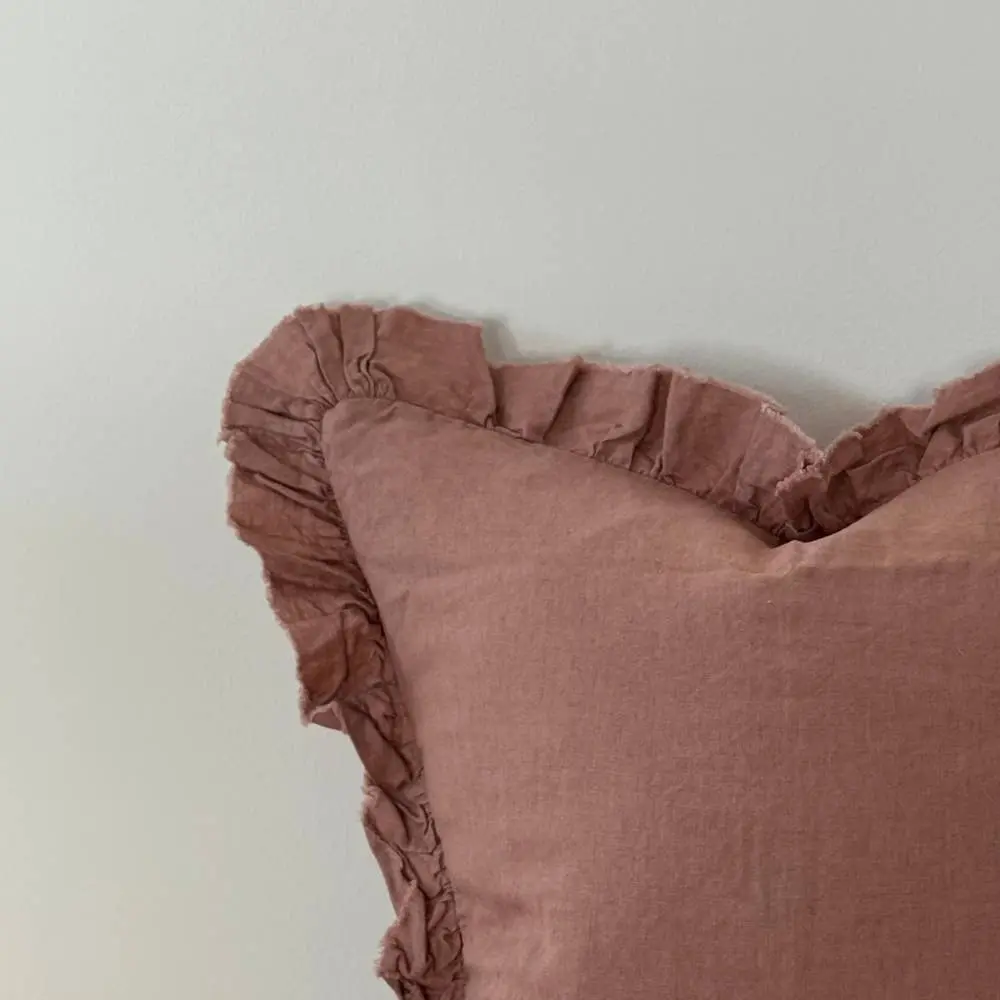 Hallie Dusty Pink Linen Ruffle Cushion Cover – 65 × 65 cm - Image 2