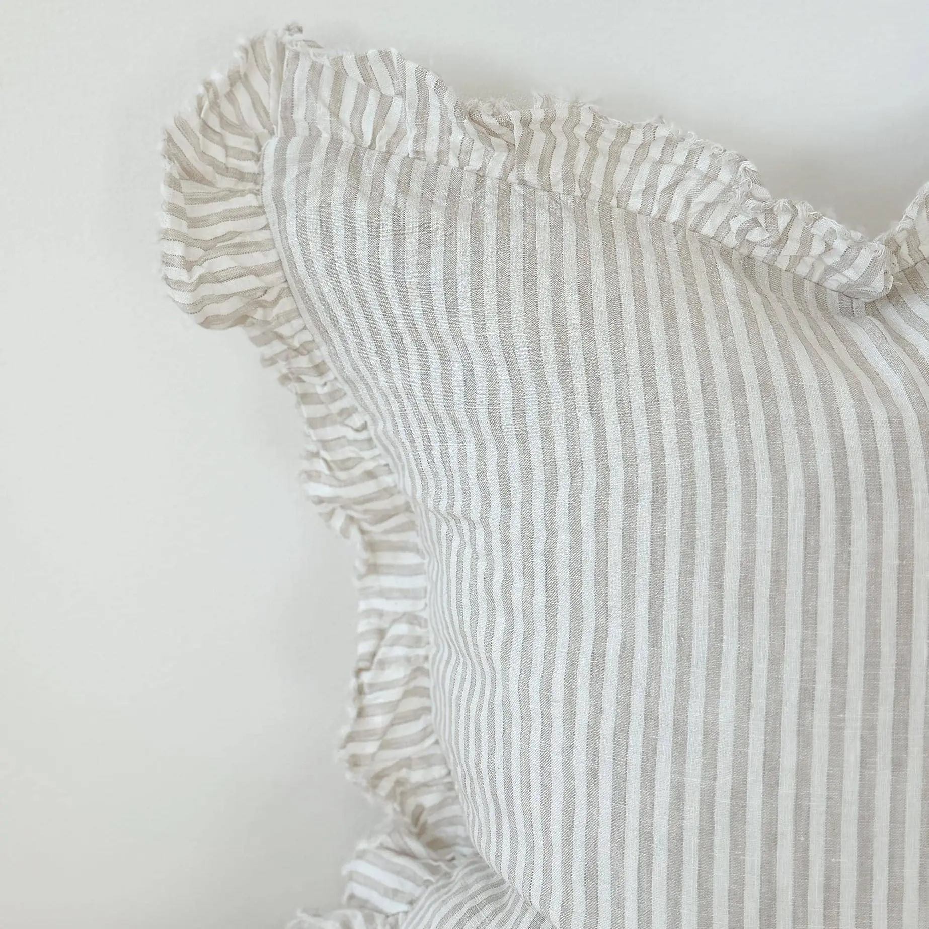 Hallie Natural Stripe Ruffle Edge Cushion Cover – 65 × 65 cm - Image 4