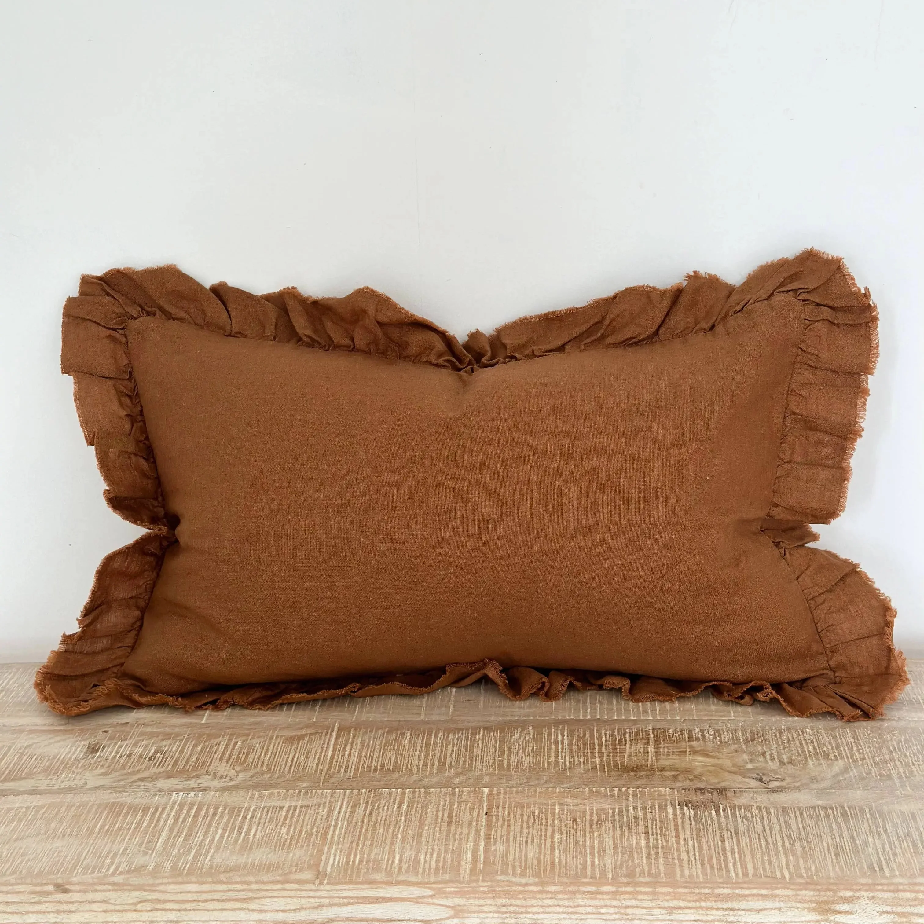 Hallie Ruffled Linen Cushion Cover – Rust 50 × 30 cm - Image 2