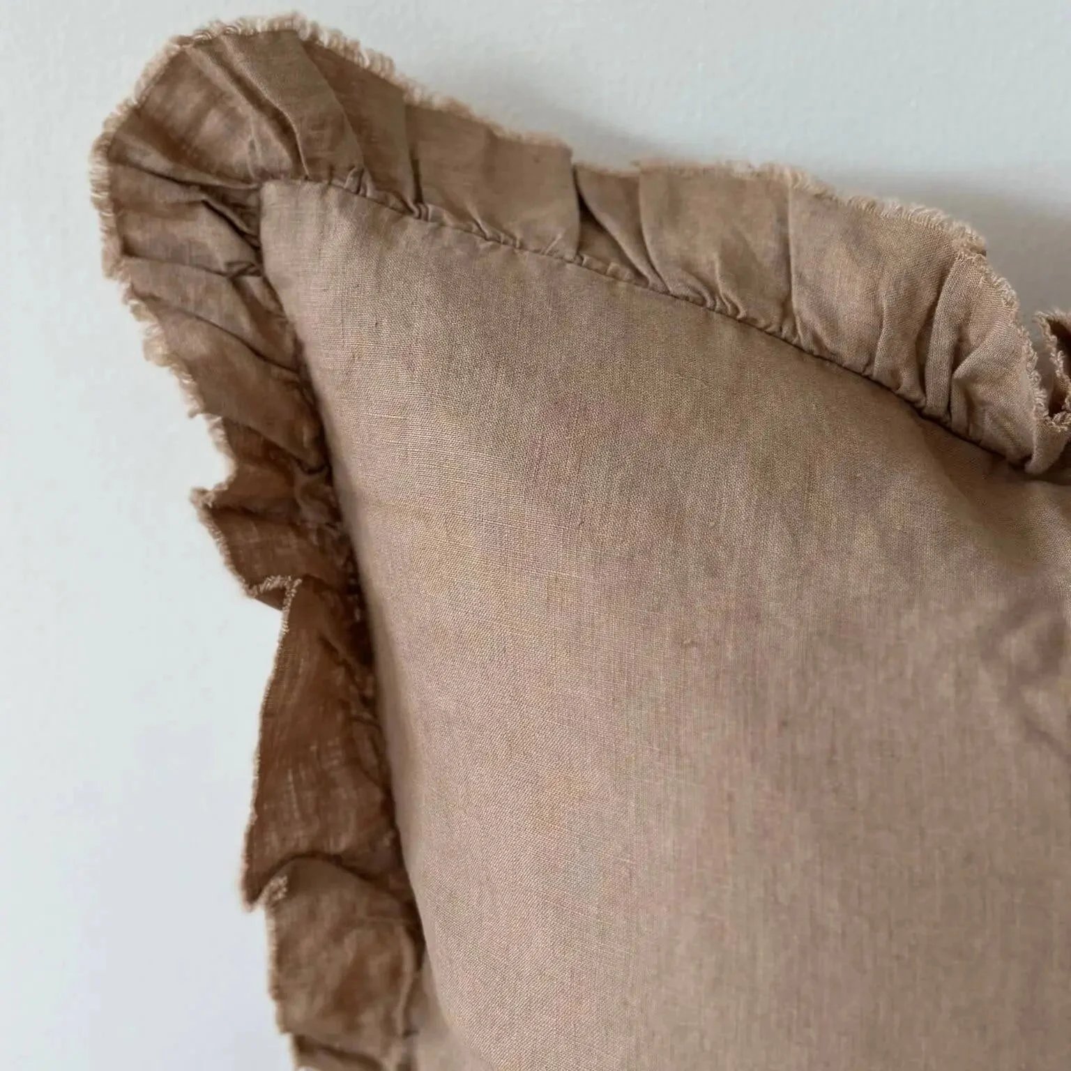 Hallie Ruffled Linen Cushion Cover – Coffee Brown 65 × 65 cm - Image 2