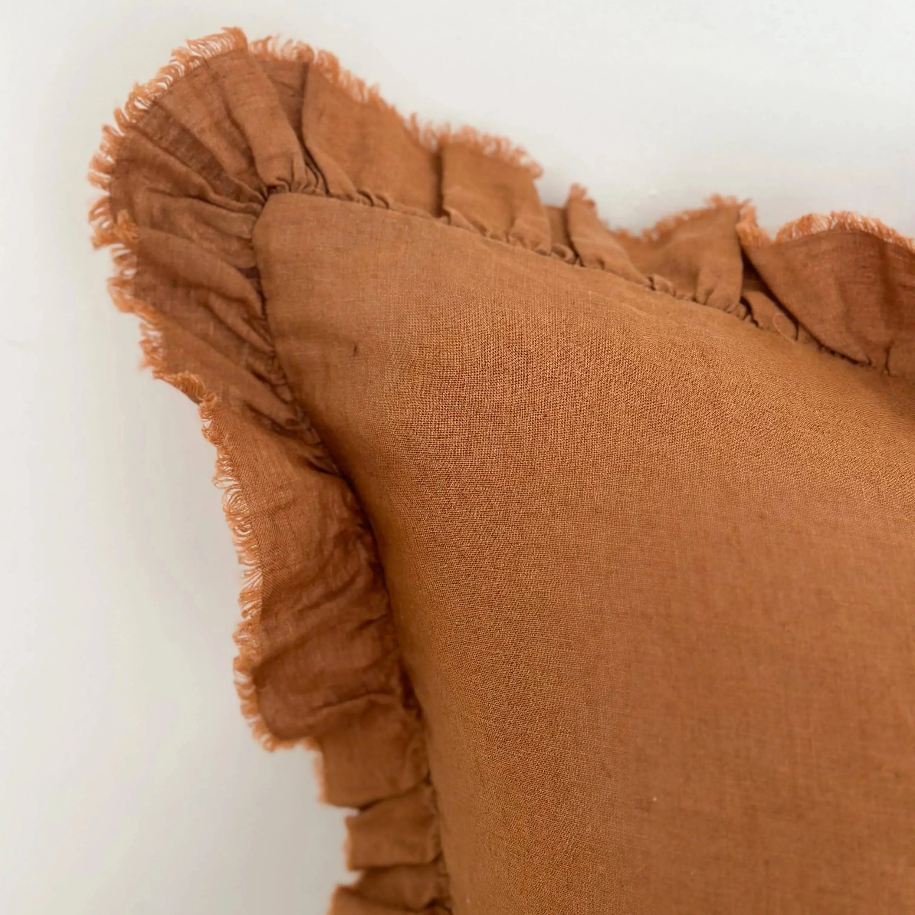 Hallie Ruffled Linen Cushion Cover – Rust 45 x 45cm - Image 4