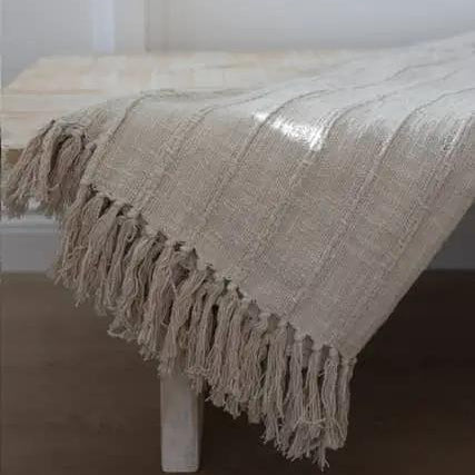 Large Cream Cotton Throw/Bedspread - 150 x 220cm