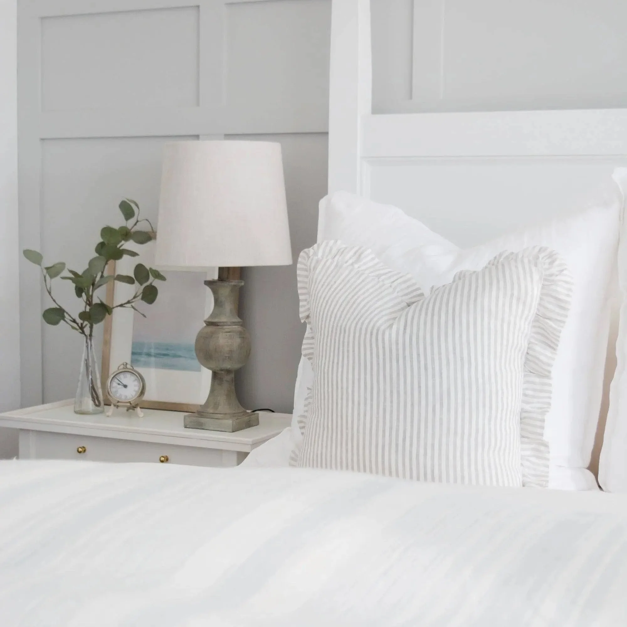 Pure Linen Ruffle Cushion Cover - Grey Stripe - Image 3