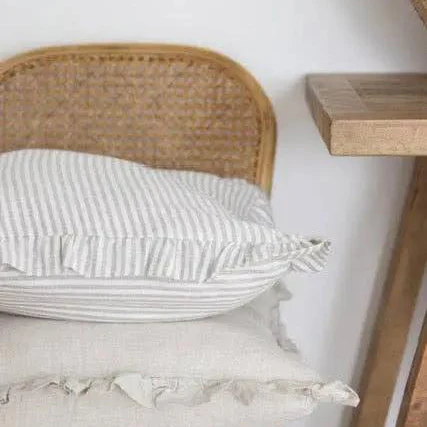 Pure Linen Ruffle Cushion Cover - Grey Stripe - Image 4