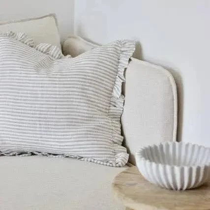 Pure Linen Ruffle Cushion Cover - Grey Stripe - Image 5