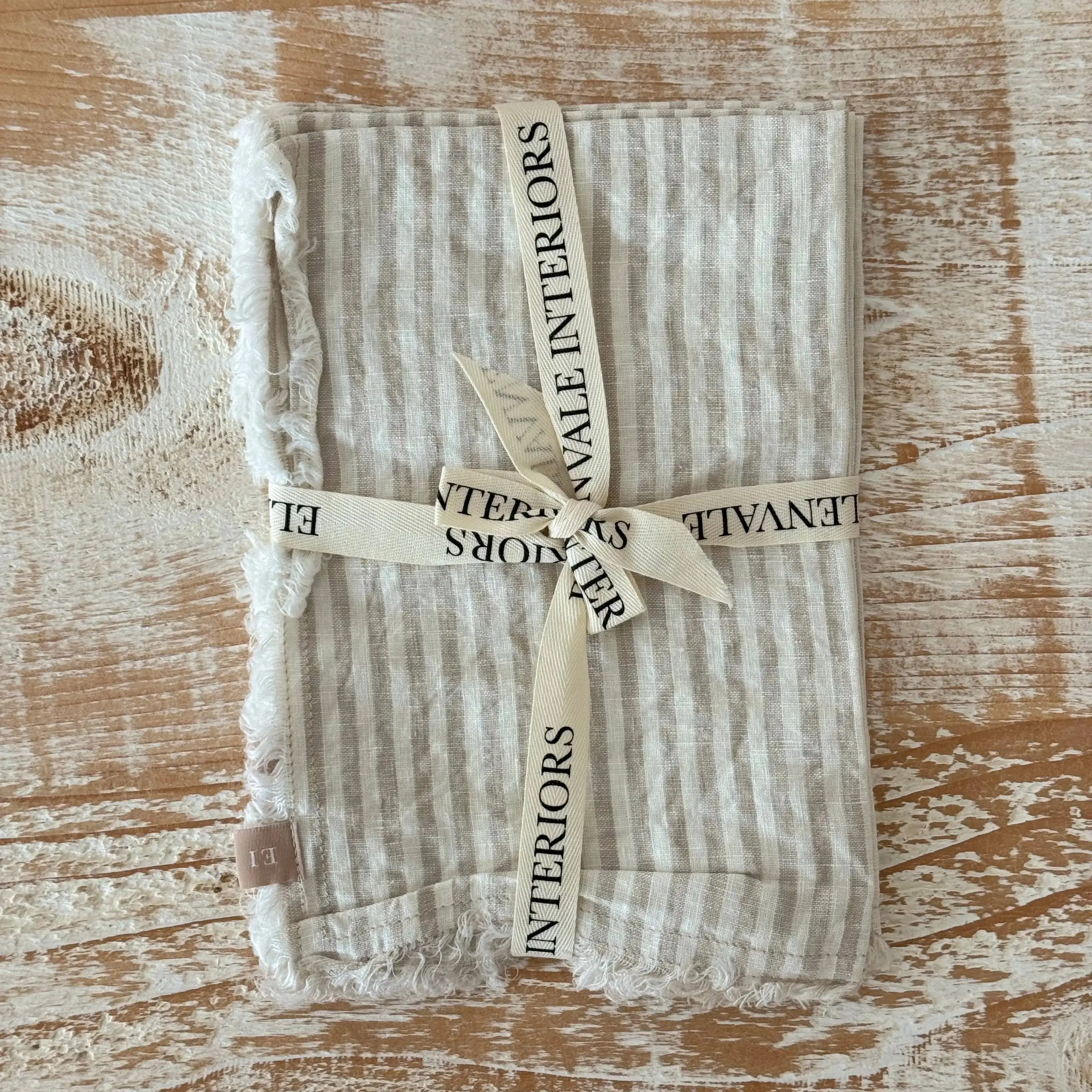 Natural Beige Stripe Linen Napkins – Set of 4 (30 × 30 cm)