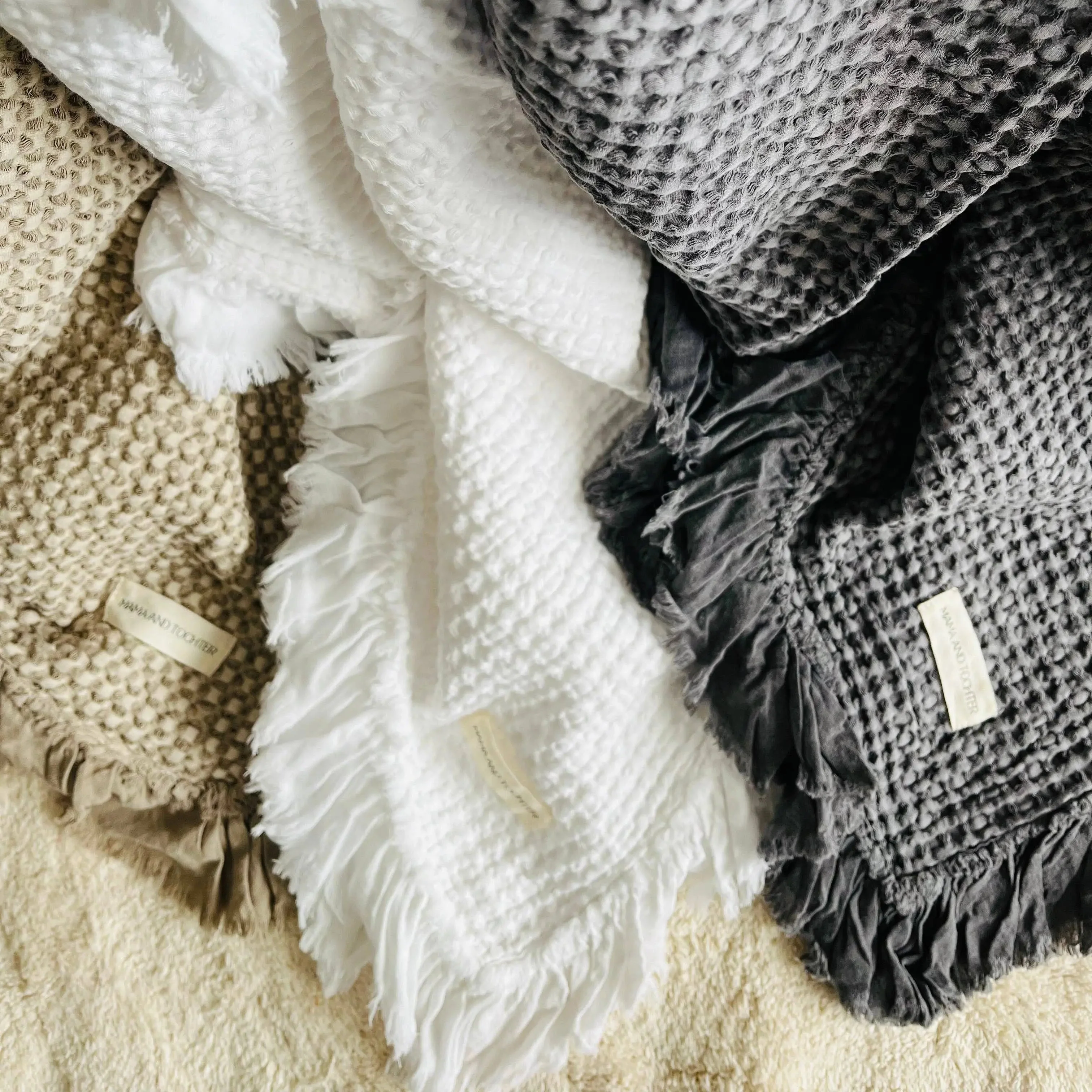 Organic Cotton Rustic Waffle Throw Blanket - Charcoal - Image 3