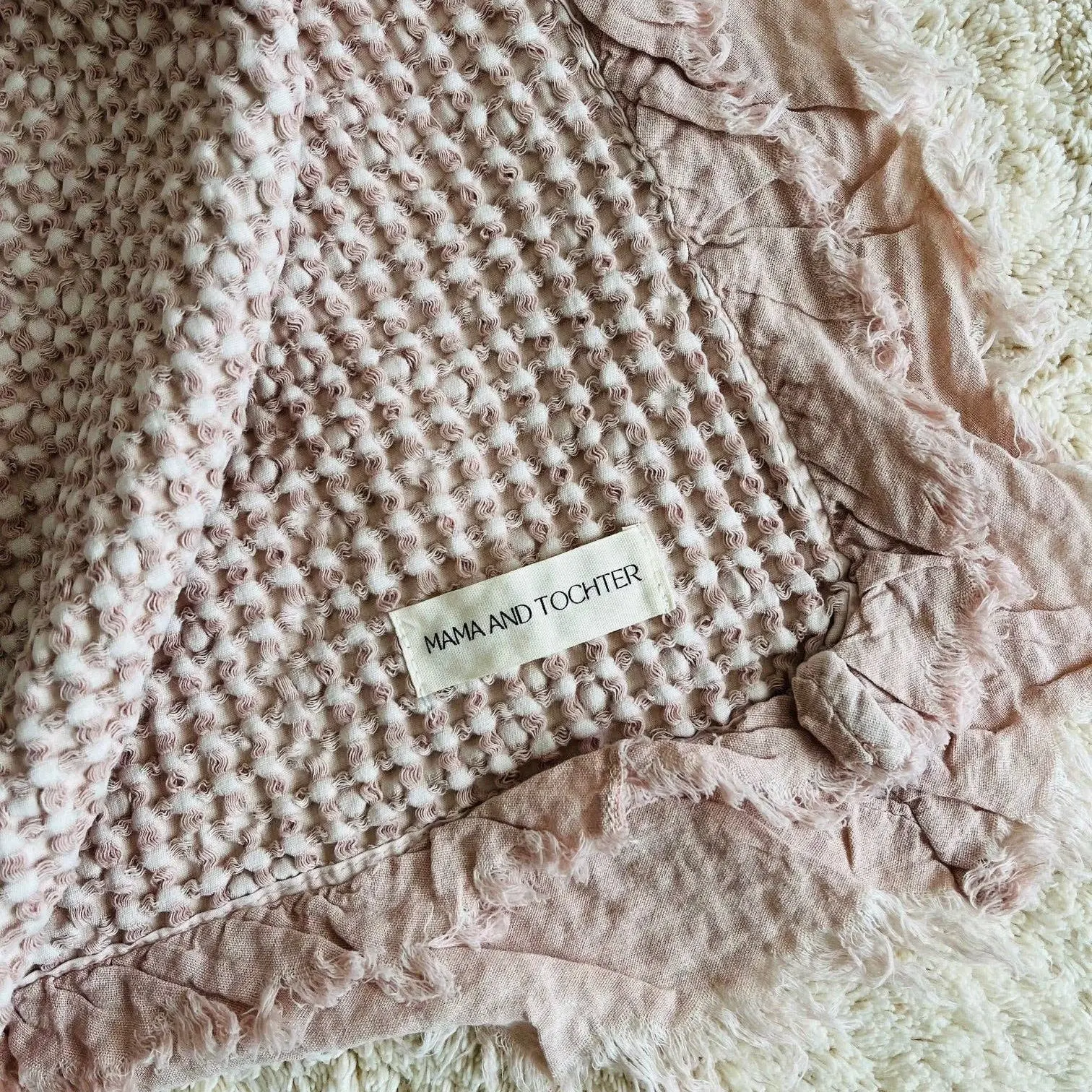 Organic Cotton Rustic Waffle Throw Blanket - Dusty Pink - Image 3