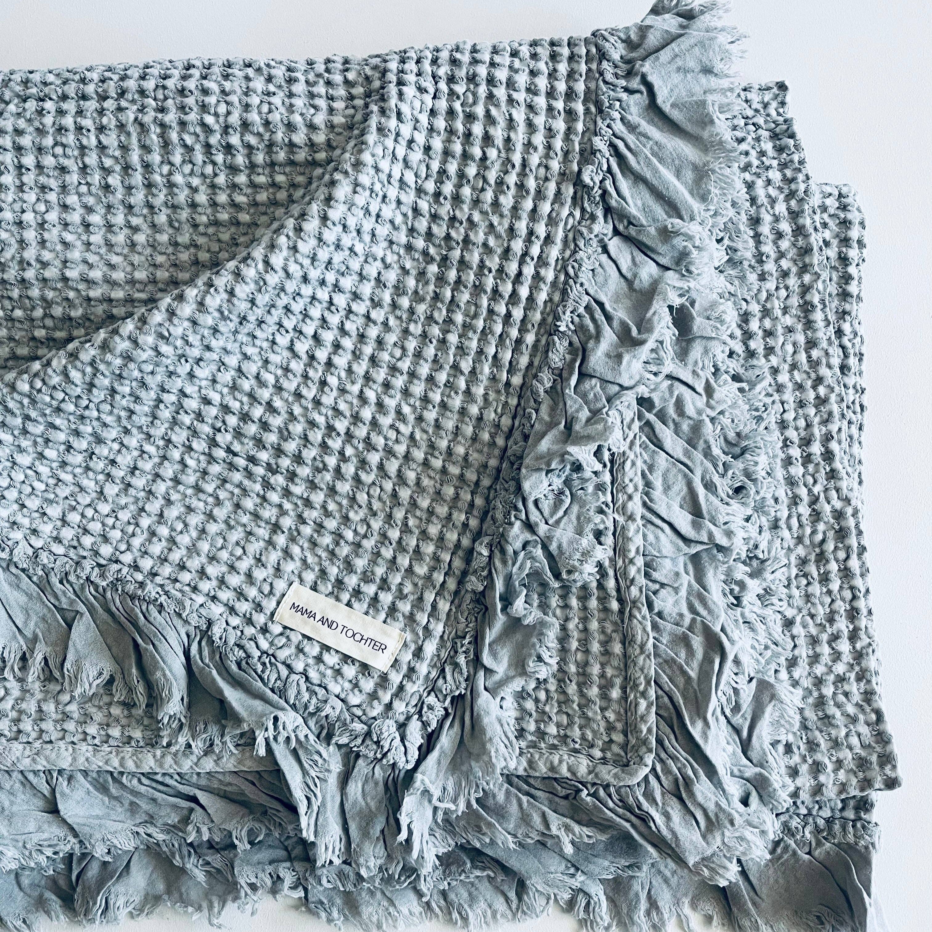 Organic Cotton Rustic Waffle Throw Blanket - Light Grey - Image 4