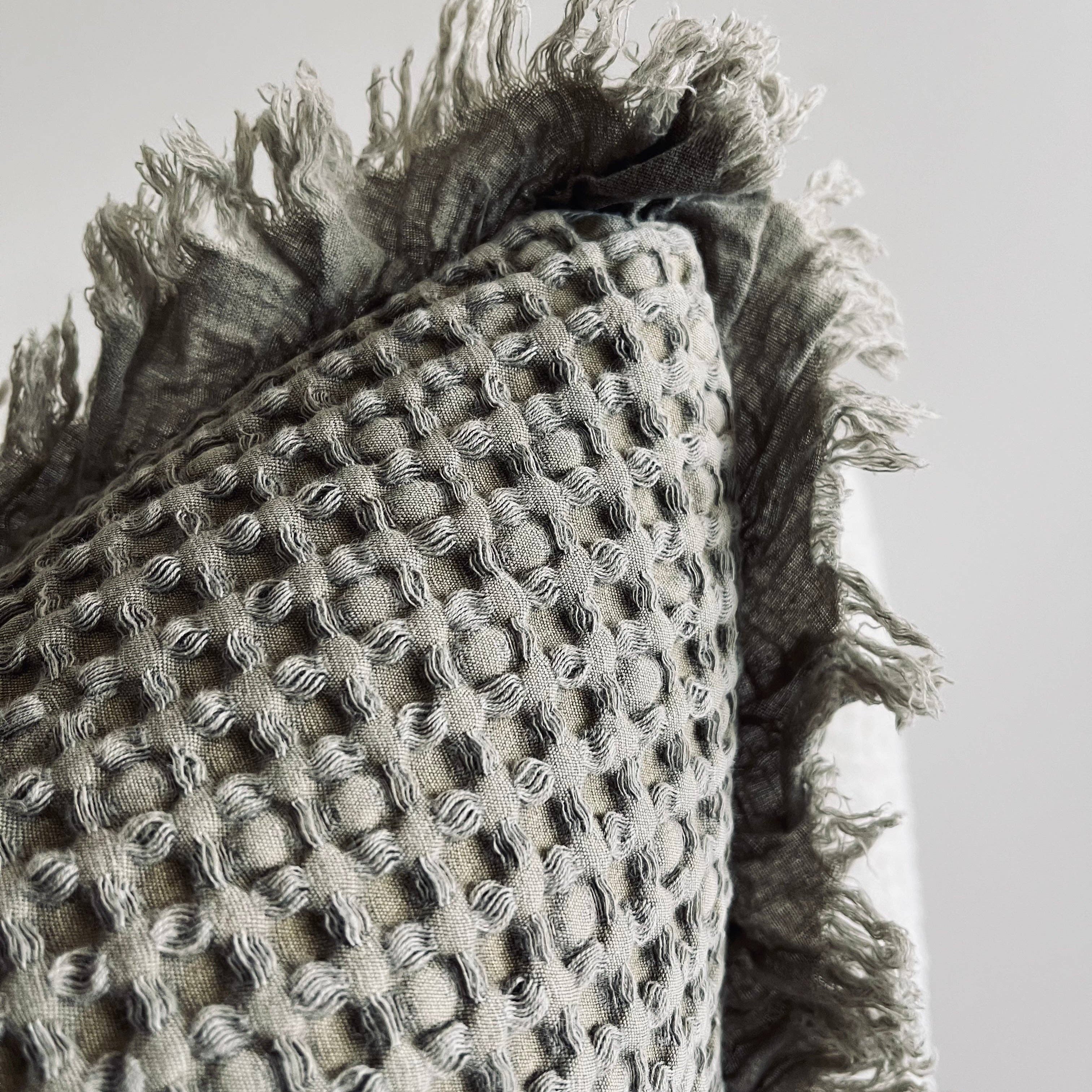 Organic Cotton Waffle Ruffle Cushion Cover - Khaki - 50x50
