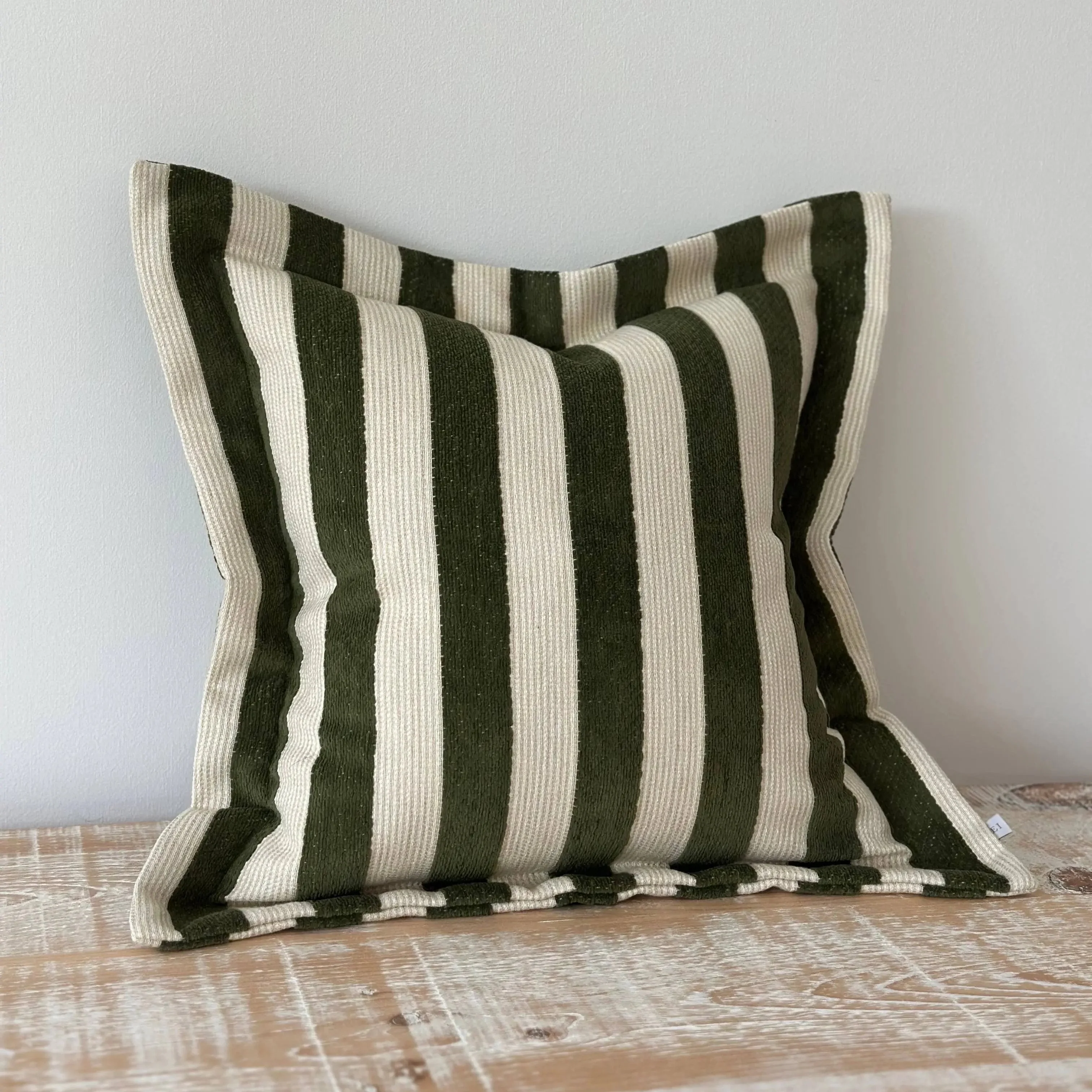 Orla Olive Green Stripe Cushion Cover - 45cm × 45cm - Image 3