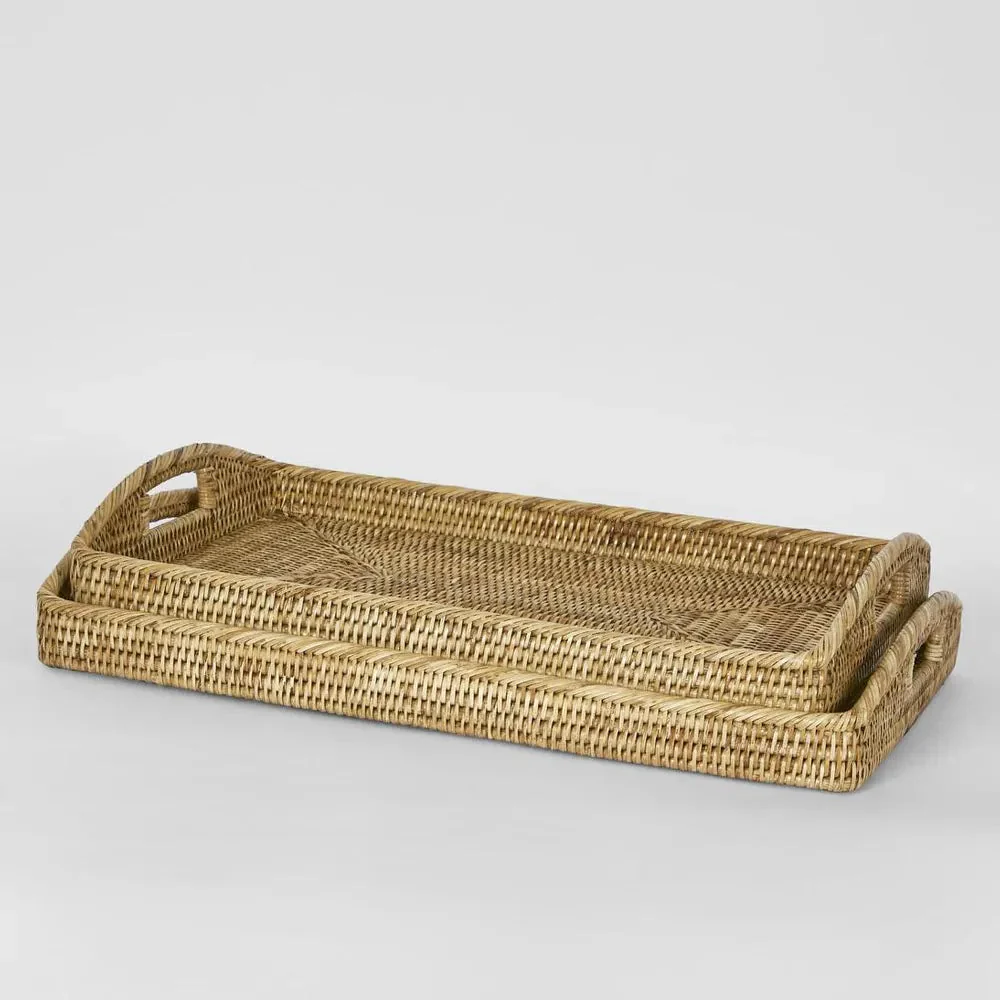Paume Rattan Rectangle Tray Set 2 Natural - High Quality