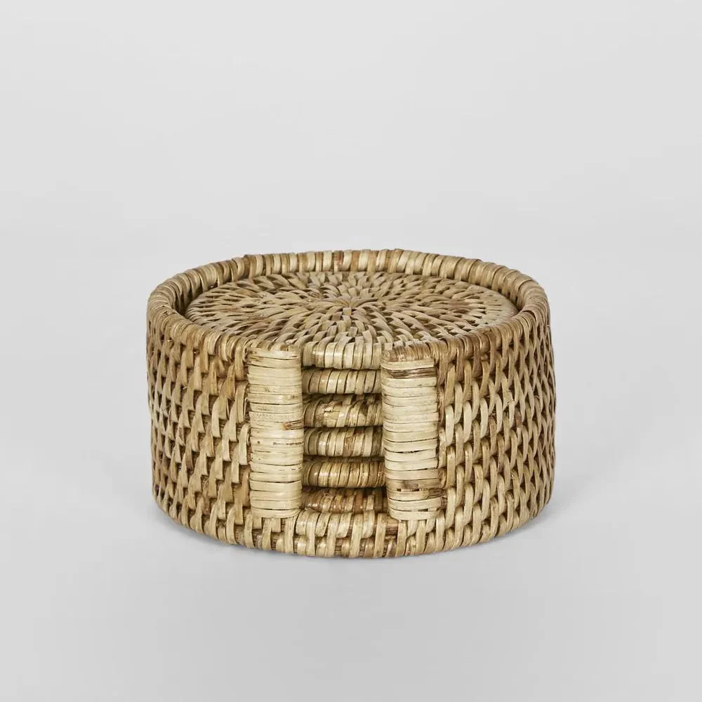 Paume Rattan Round Coaster Set 6 Natural - High Quality