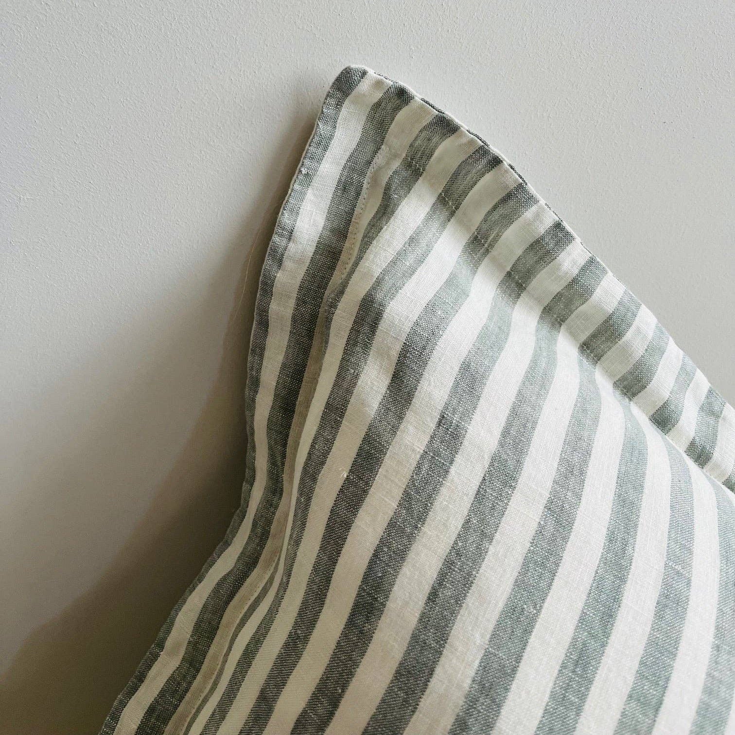Pure French Linen Cushion Cover with Flange Detail - Sage Stripe - 50x50 - Image 2