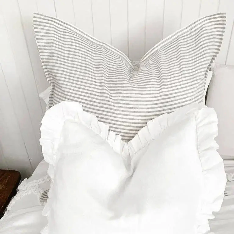 Pure French Linen Euro Cushion Cover - Grey Stripe - 65x65 - Image 2