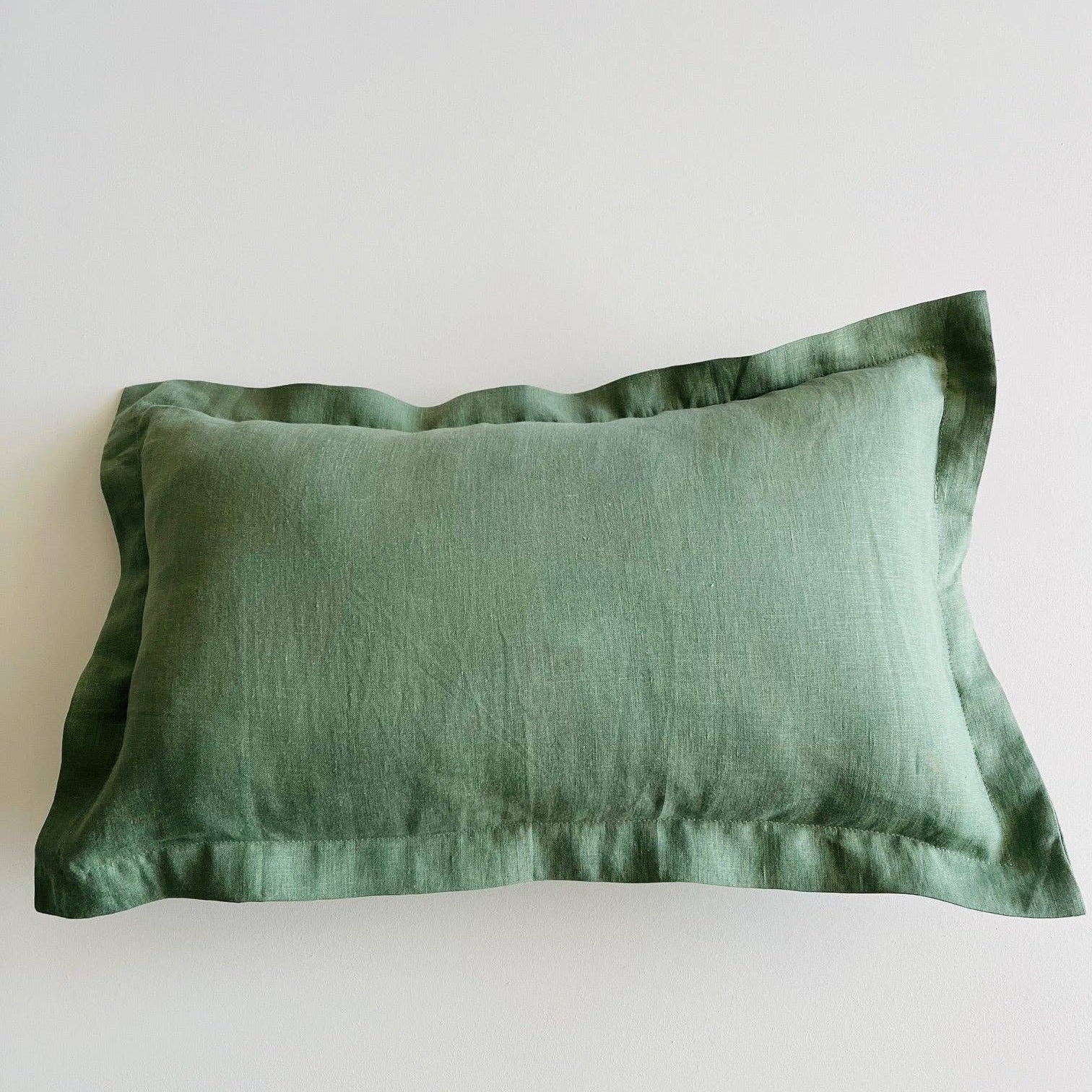 Pure French Linen Lumbar Cushion Cover with Flange Detail - Deep Sage - 30x50 - Image 2