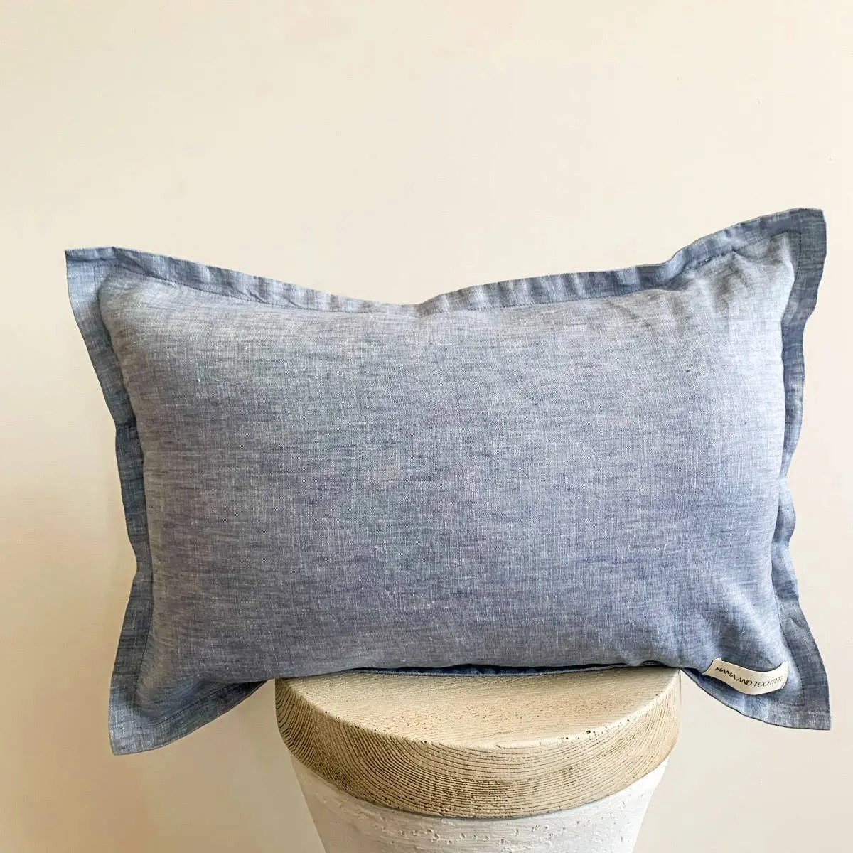 Pure French Linen Lumbar Cushion Cover with Flange Detail - Denim Hue - 30x50