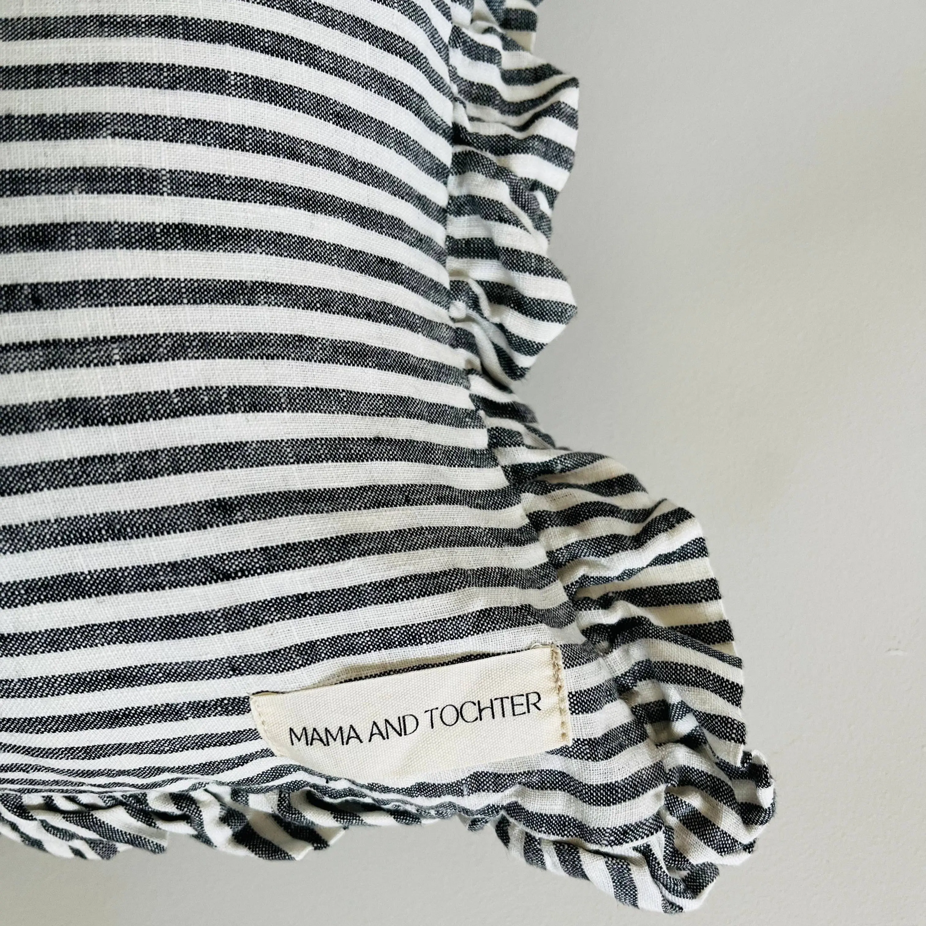 Pure French Linen Ruffle Lumbar Cushion Cover - Charcoal Pinstripes - 30x50 - Image 2