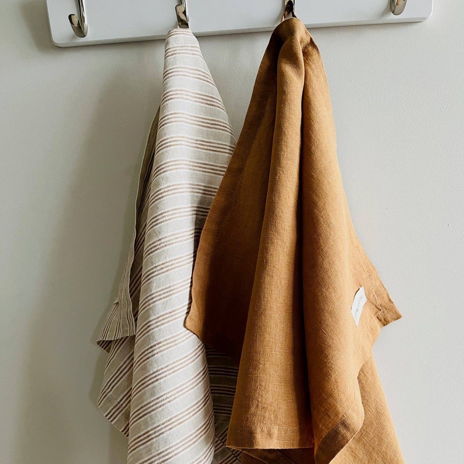 Pure French Linen Tea Towel - Biscuit Stripe - Image 2