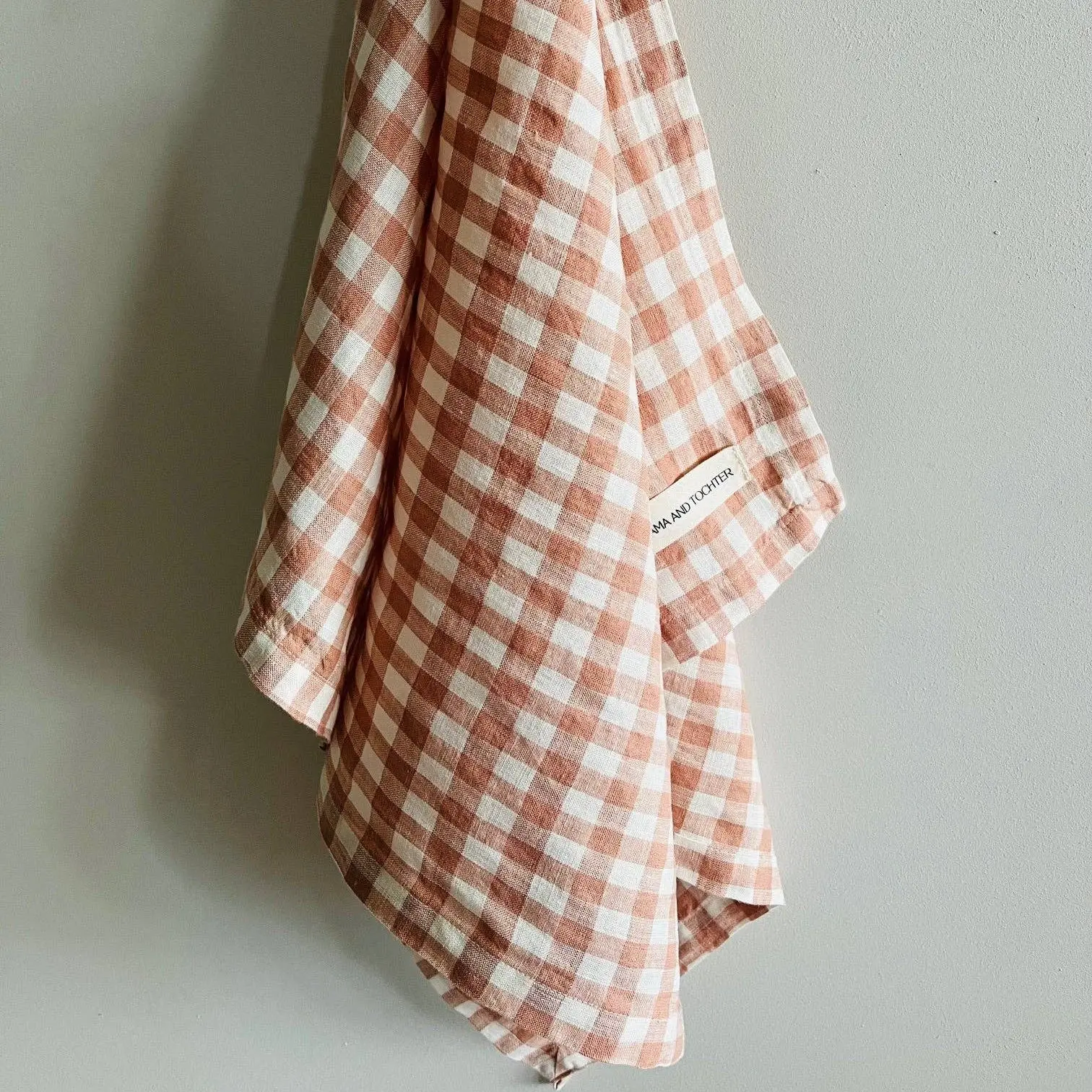 Pure French Linen Tea Towel - Blush Gingham - Image 2