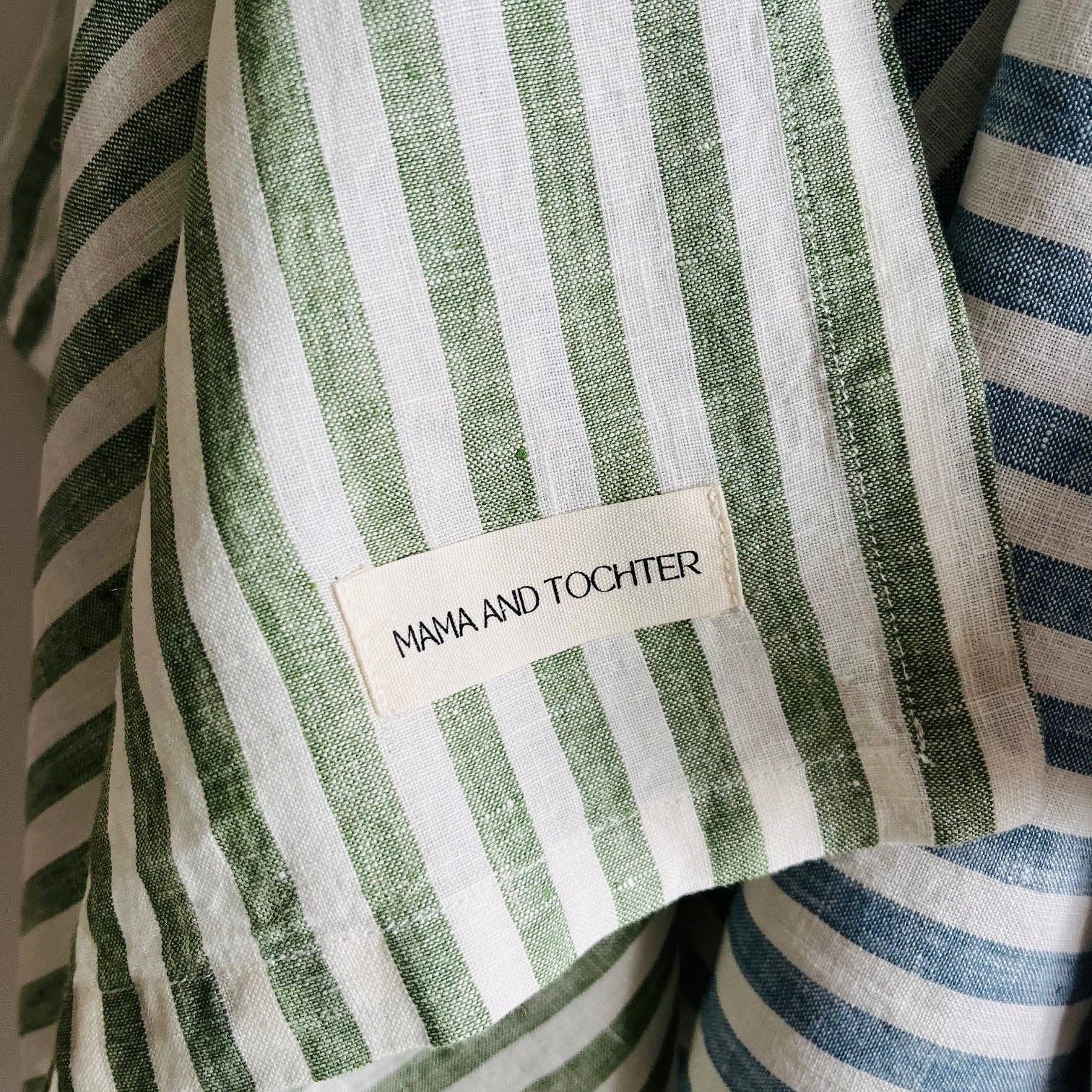 Pure French Linen Tea Towel - Celtic Green Stripe