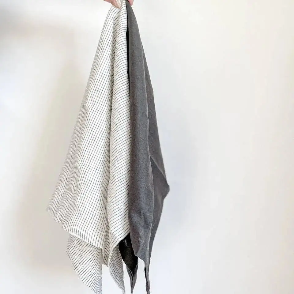 Pure French Linen Tea Towel - Dark Charcoal - Image 2