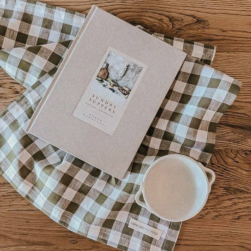 Pure French Linen Tea Towel - Olive Gingham - Image 2