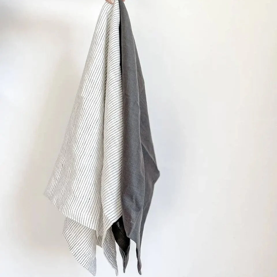Pure French Linen Tea Towel - Pinstripe - Image 2
