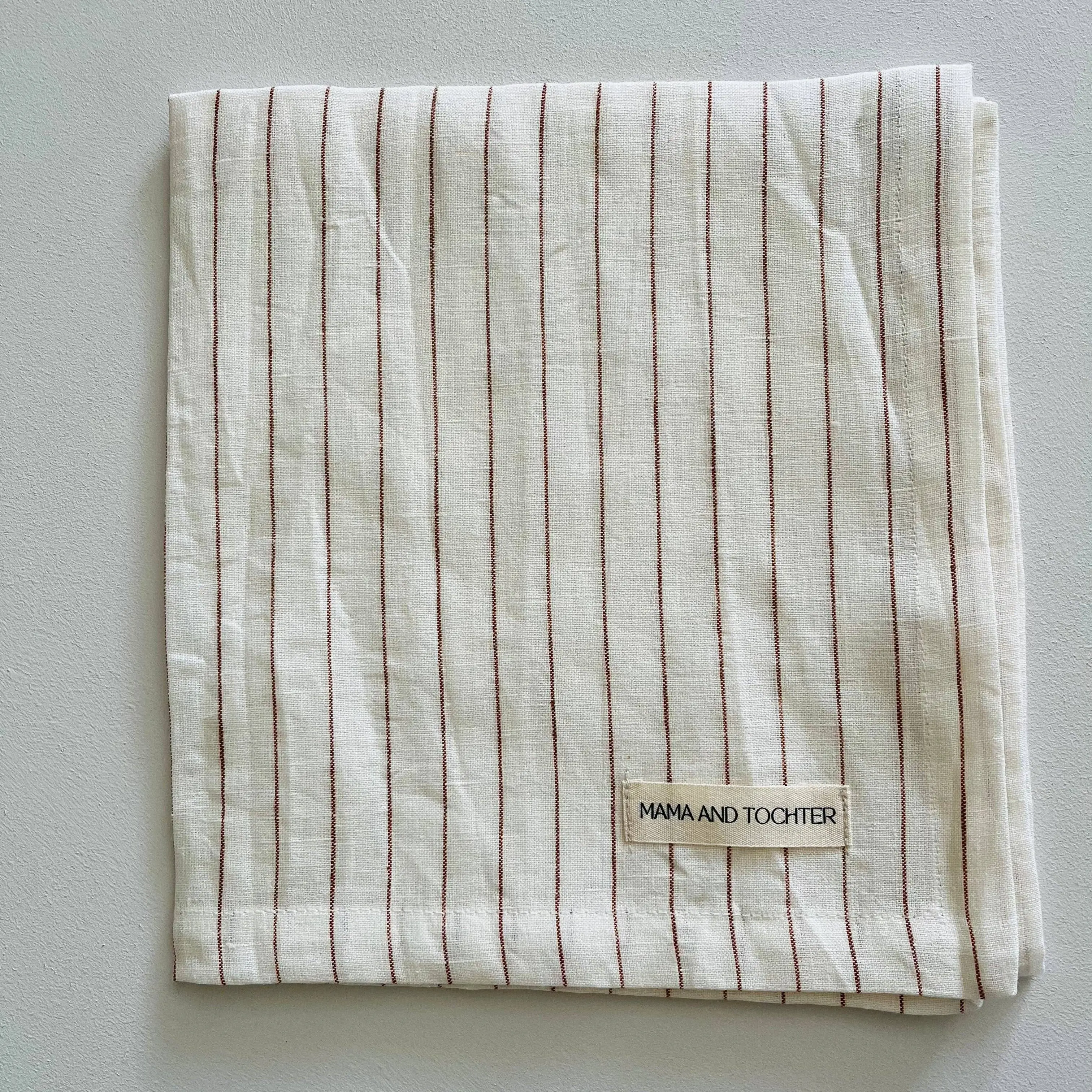 Pure French Linen Tea Towel - Toffee Pinstripes