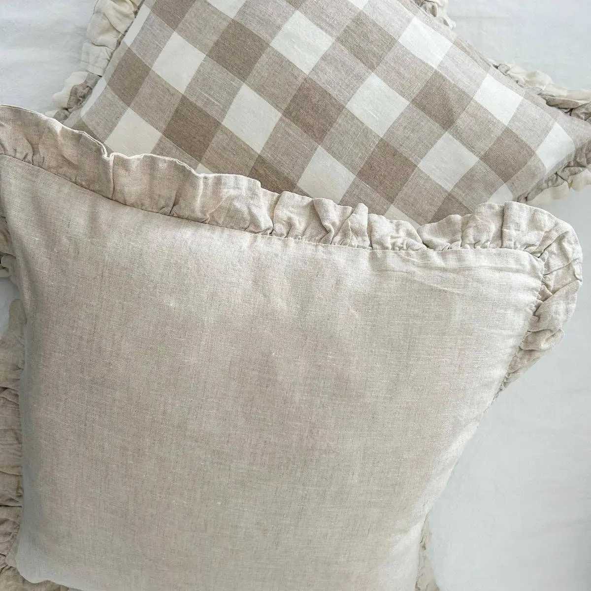 Reversible Linen Ruffle Cushion Cover Only - Natural Gingham/Natural - 45x45 - Image 3