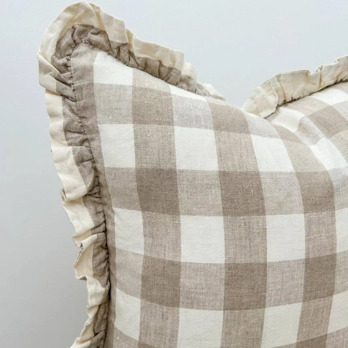 Reversible Linen Ruffle Cushion Cover Only - Natural Gingham/Natural - 45x45 - Image 4