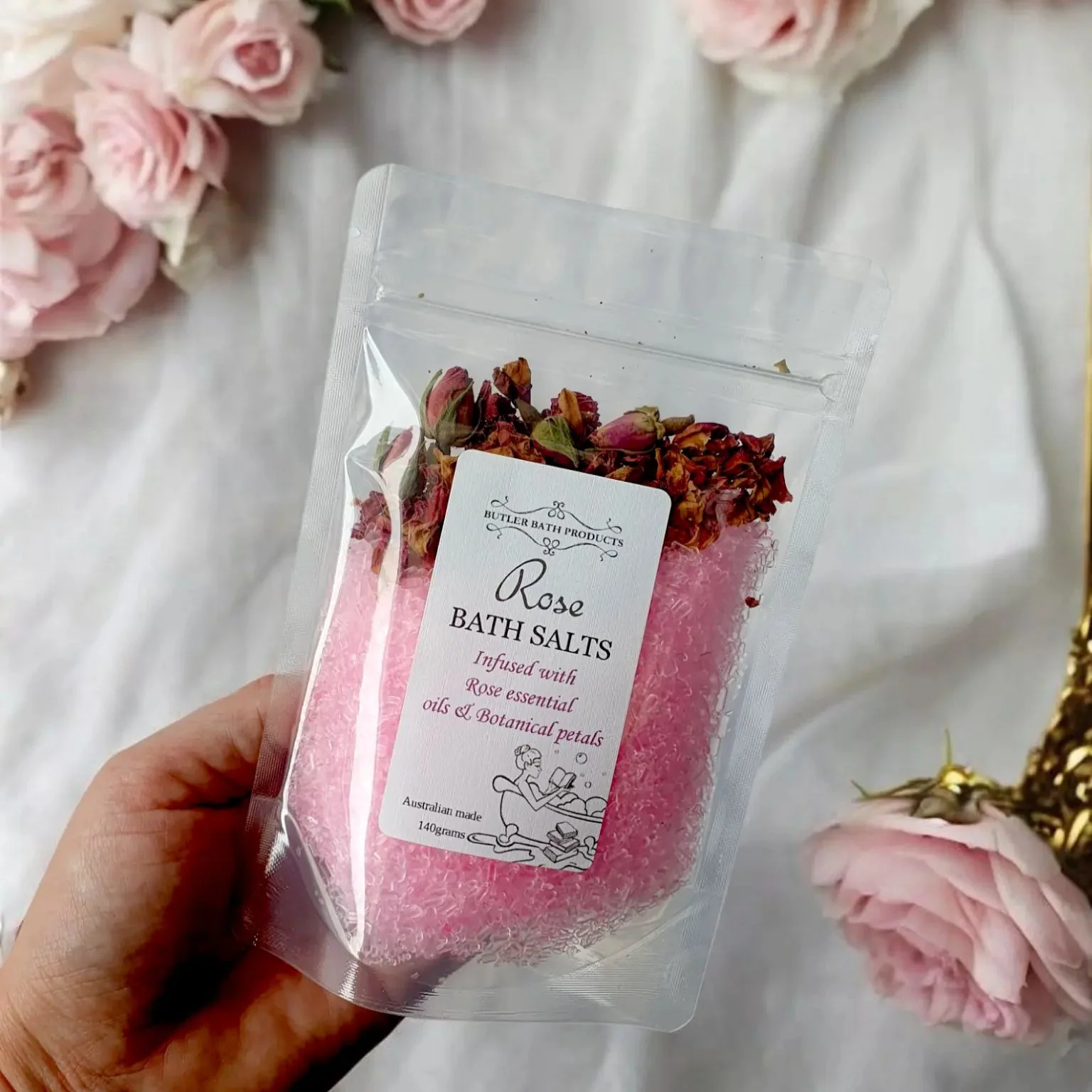Rose Bath Salts Packet - Epsom 140gm - Image 2