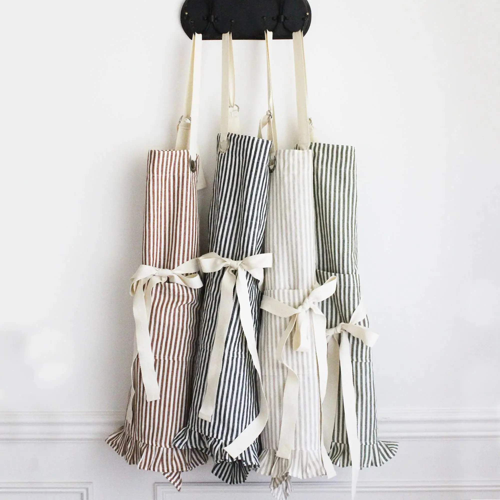 Ruffle Pin Stripe Apron – Green - Image 2