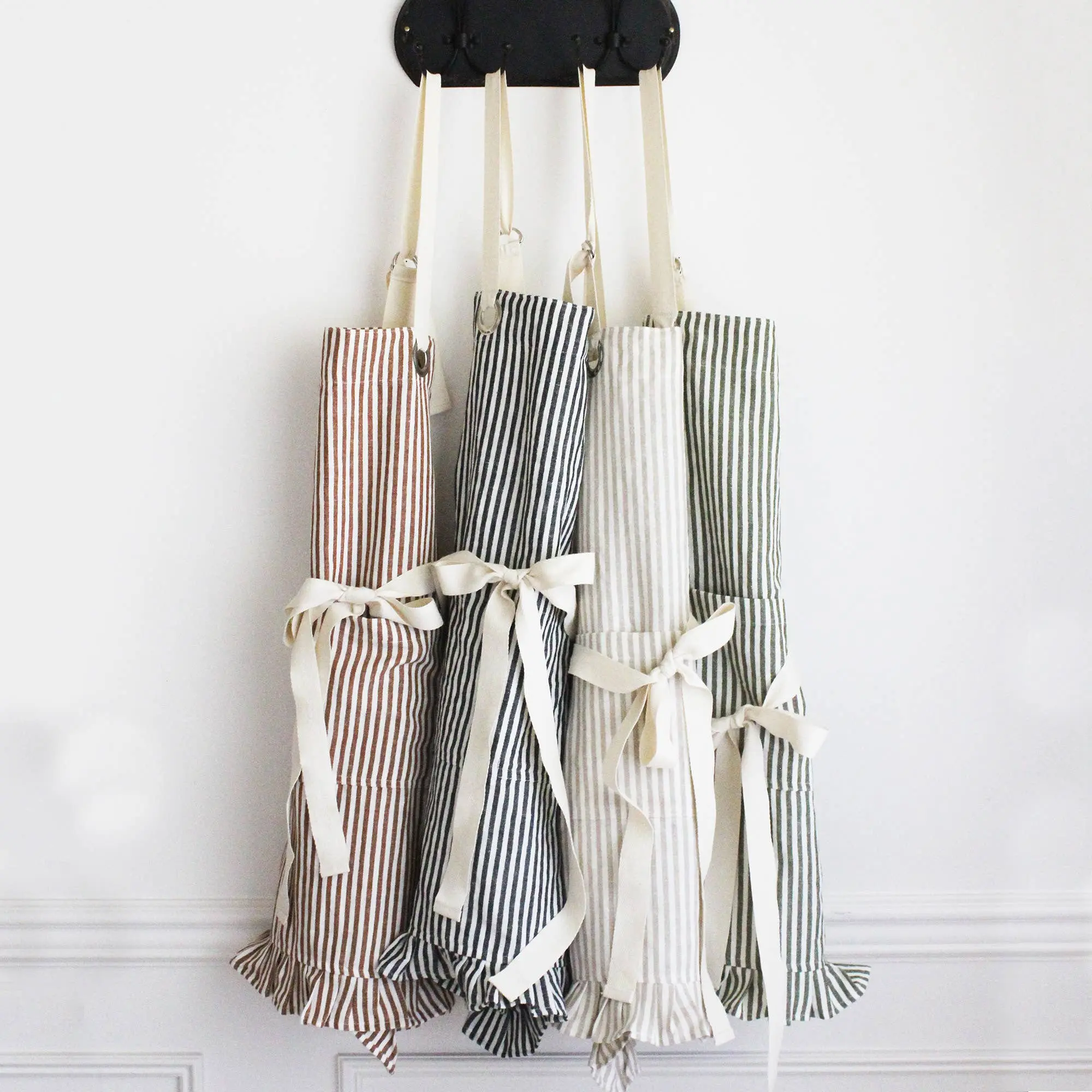 Ruffle Pin Stripe Apron – Rust - Image 2