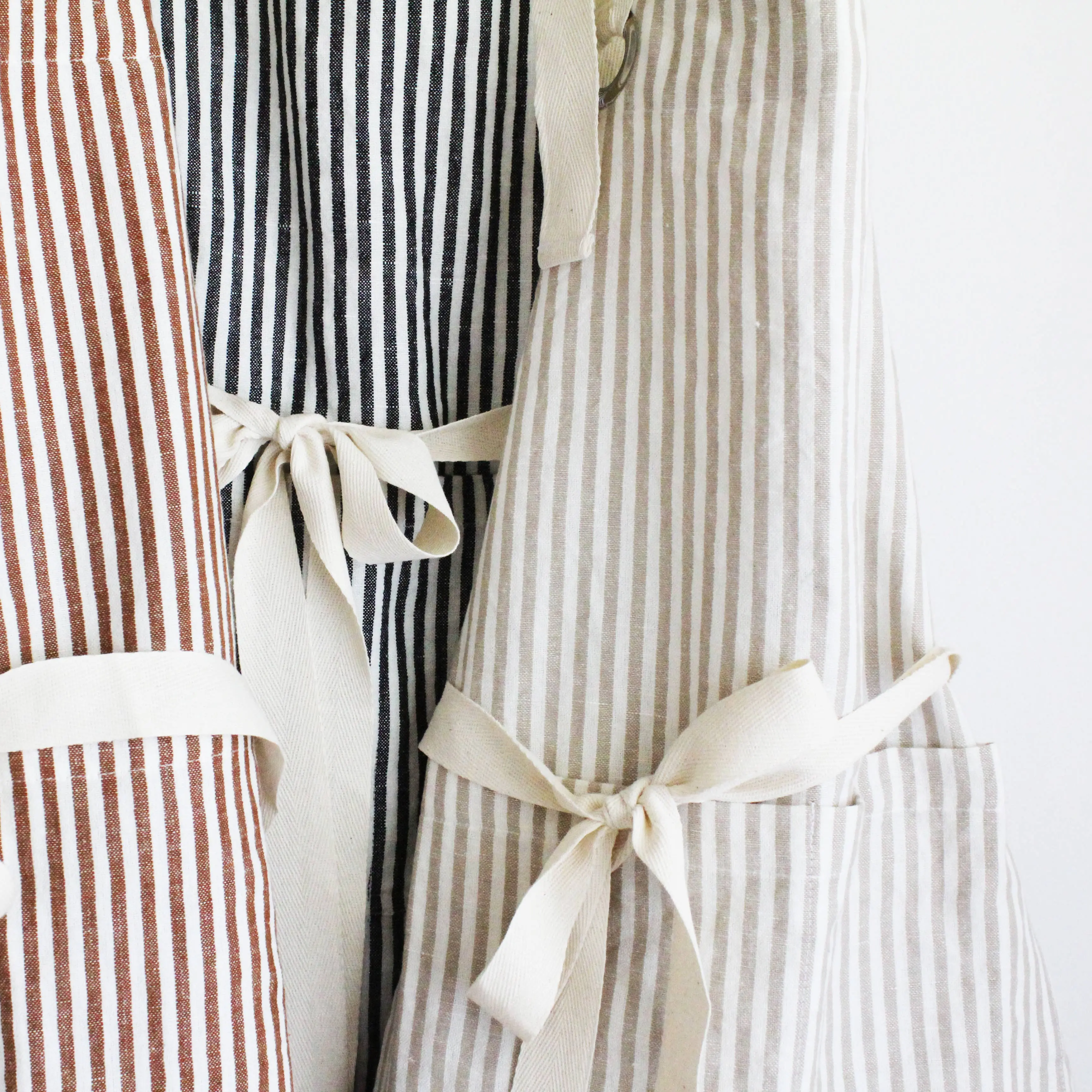 Ruffle Pin Stripe Apron – Tan - Image 3