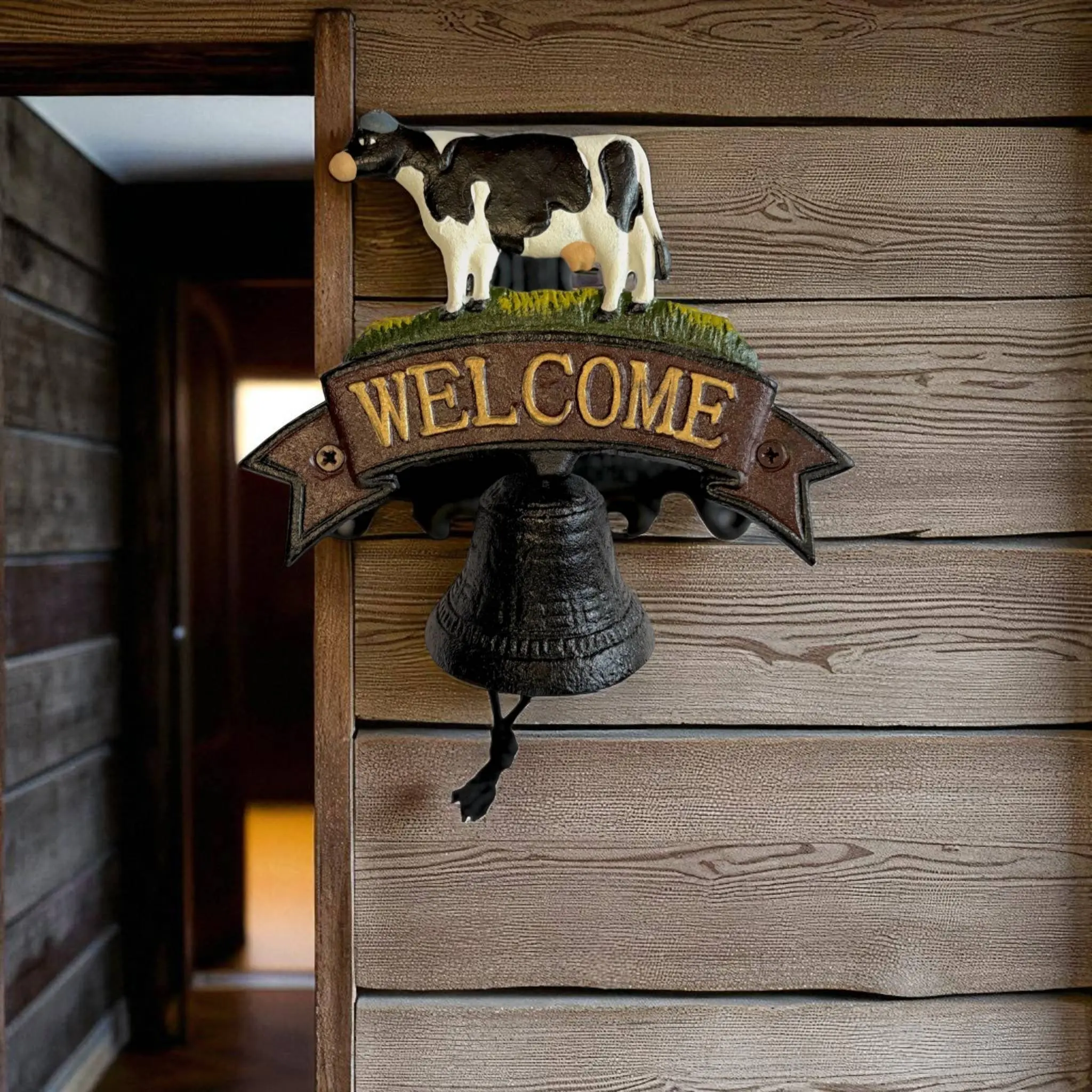 Rustic Cast Iron Cow Welcome Bell Sign – Farmhouse Door Decor