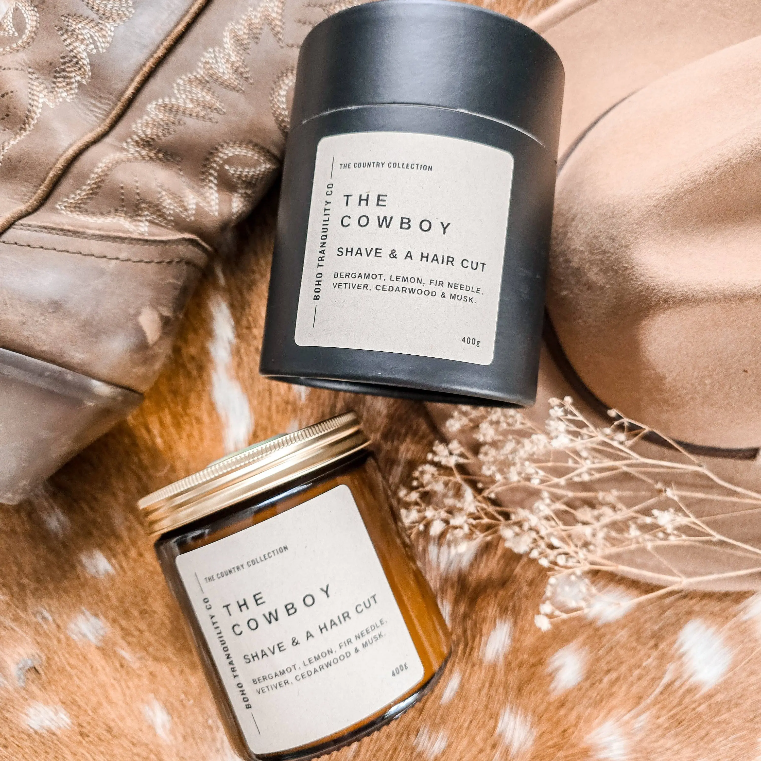 THE COUNTRY COLLECTION: THE COWBOY - XL AMBER GLASS CANDLE 400gm - Image 2