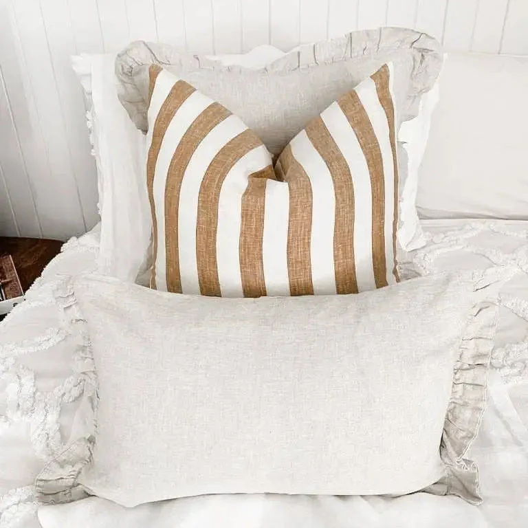 Toffee Wide Stripe Linen Cushion Cover - 50x50 - Image 2